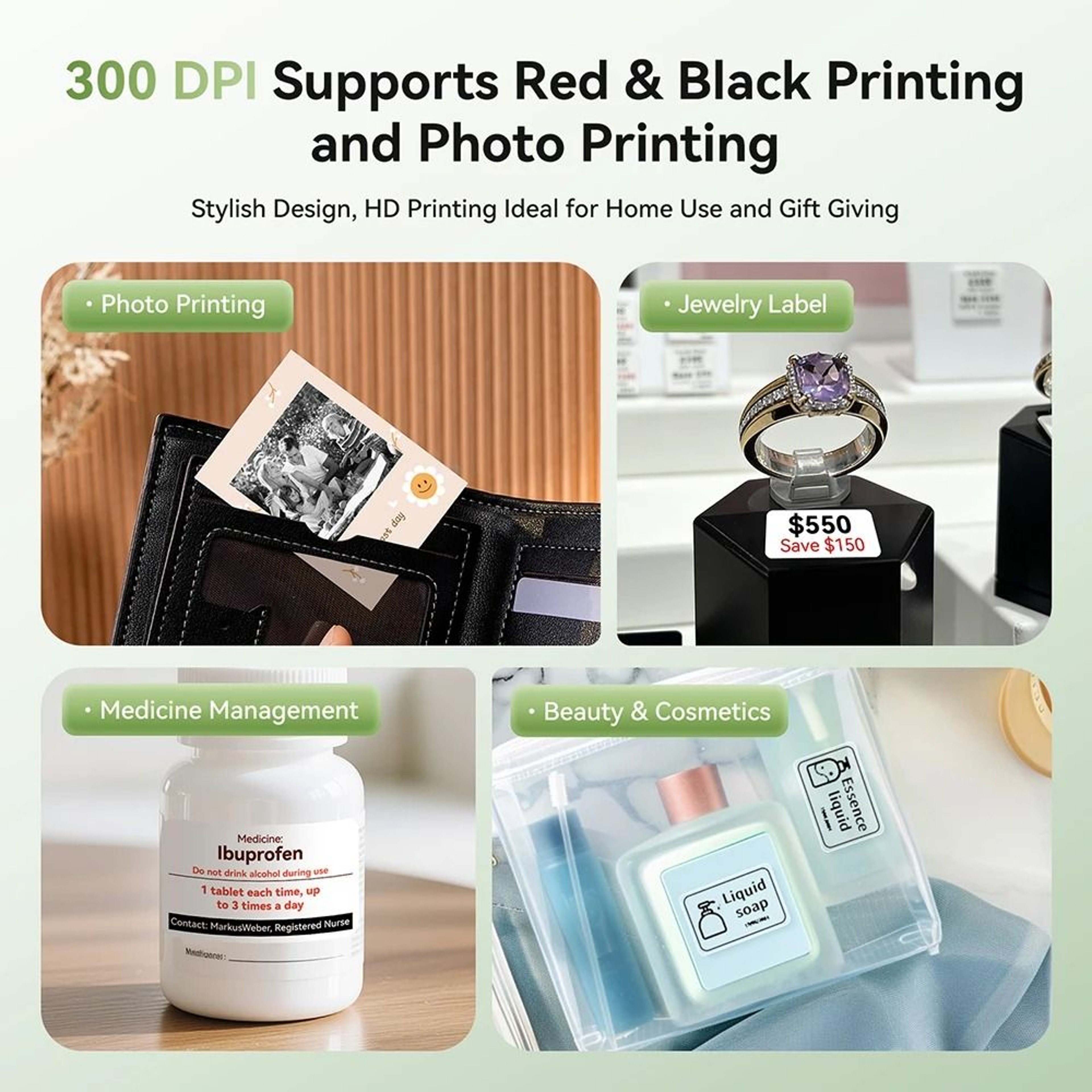 HighResolution 300 DPI Wireless Thermal Label Printer 5
