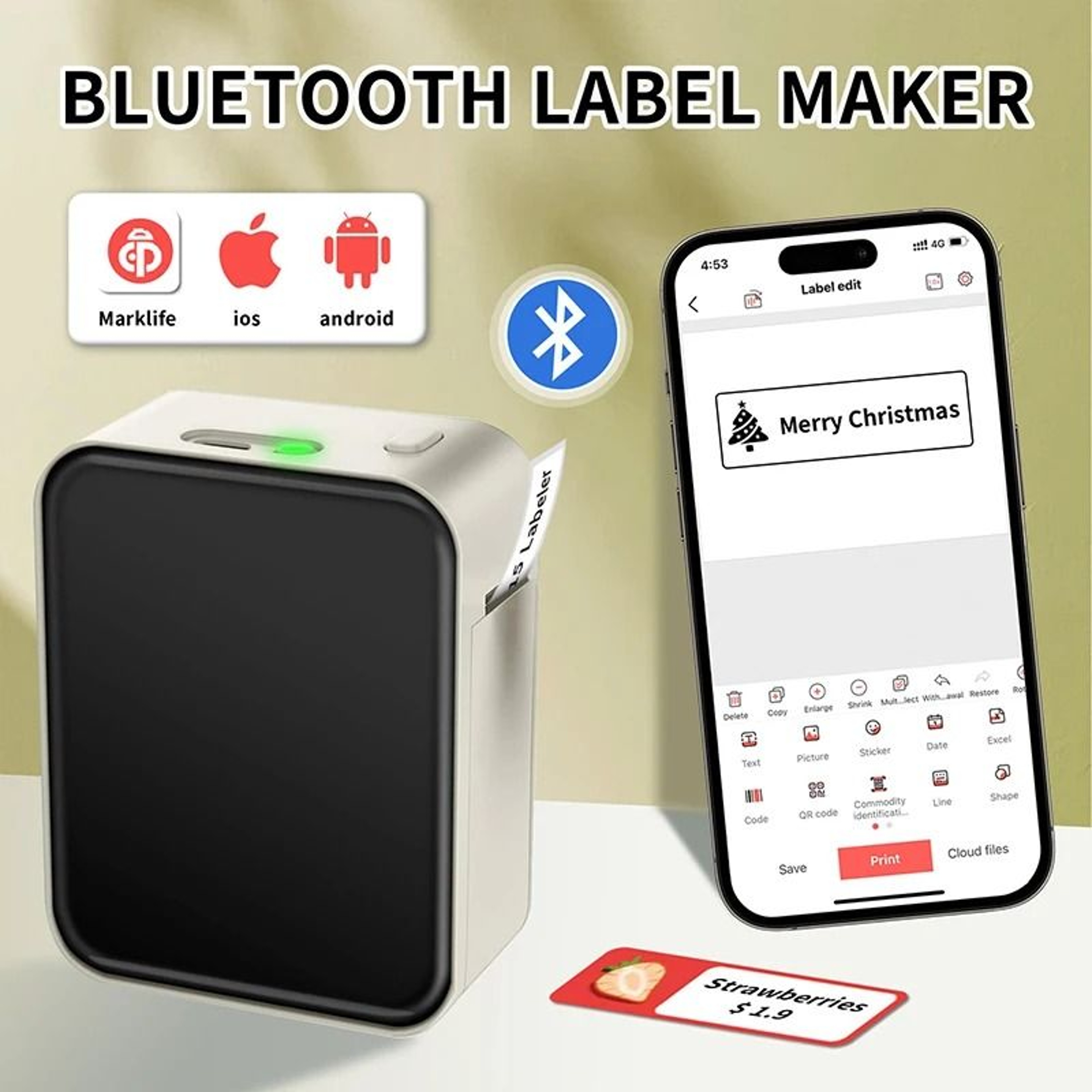 Mini Wireless Bluetooth Thermal Label Printer  Sticker Tape Set 3