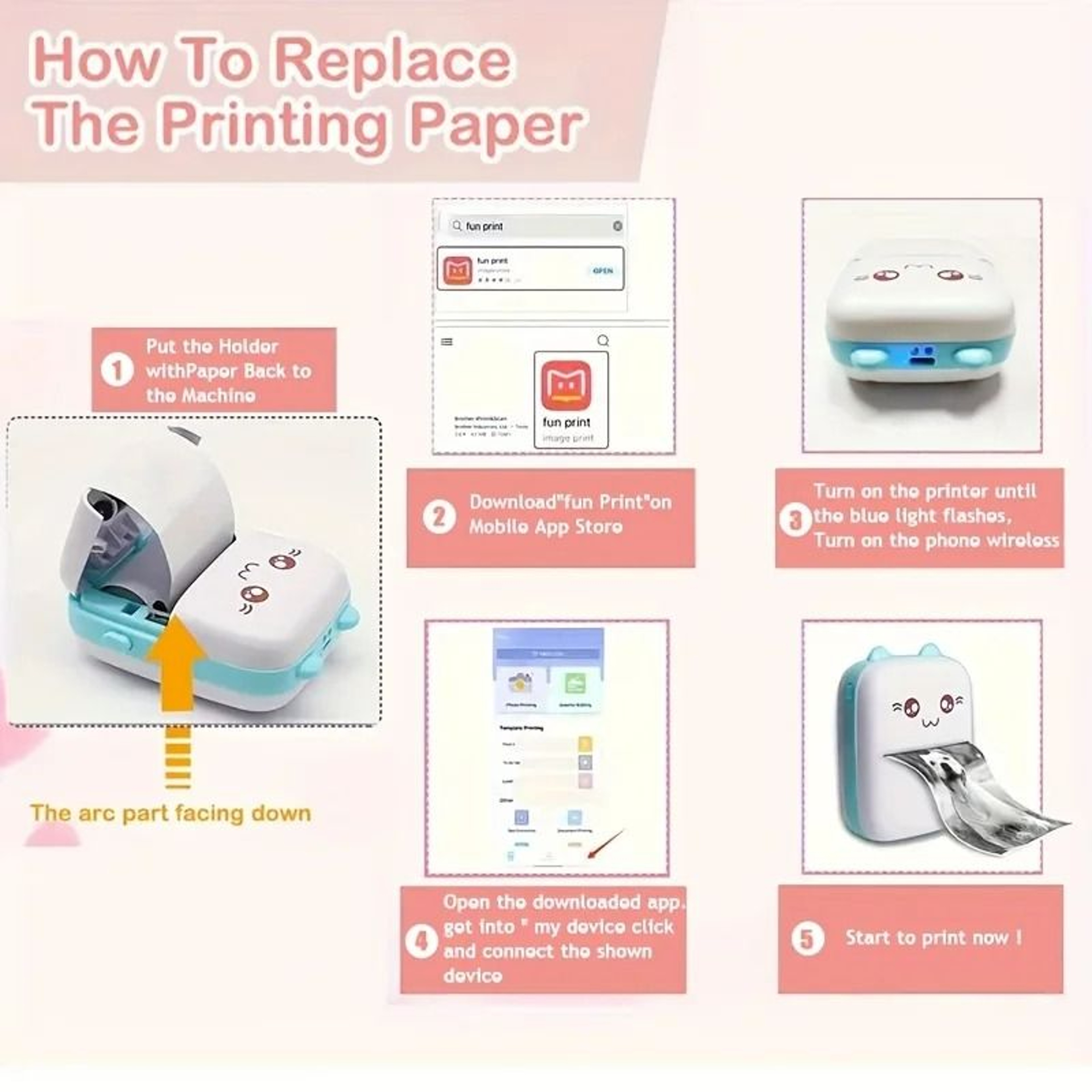 Mini Portable Wireless Bluetooth Thermal Pocket Printer CatBear Design 5