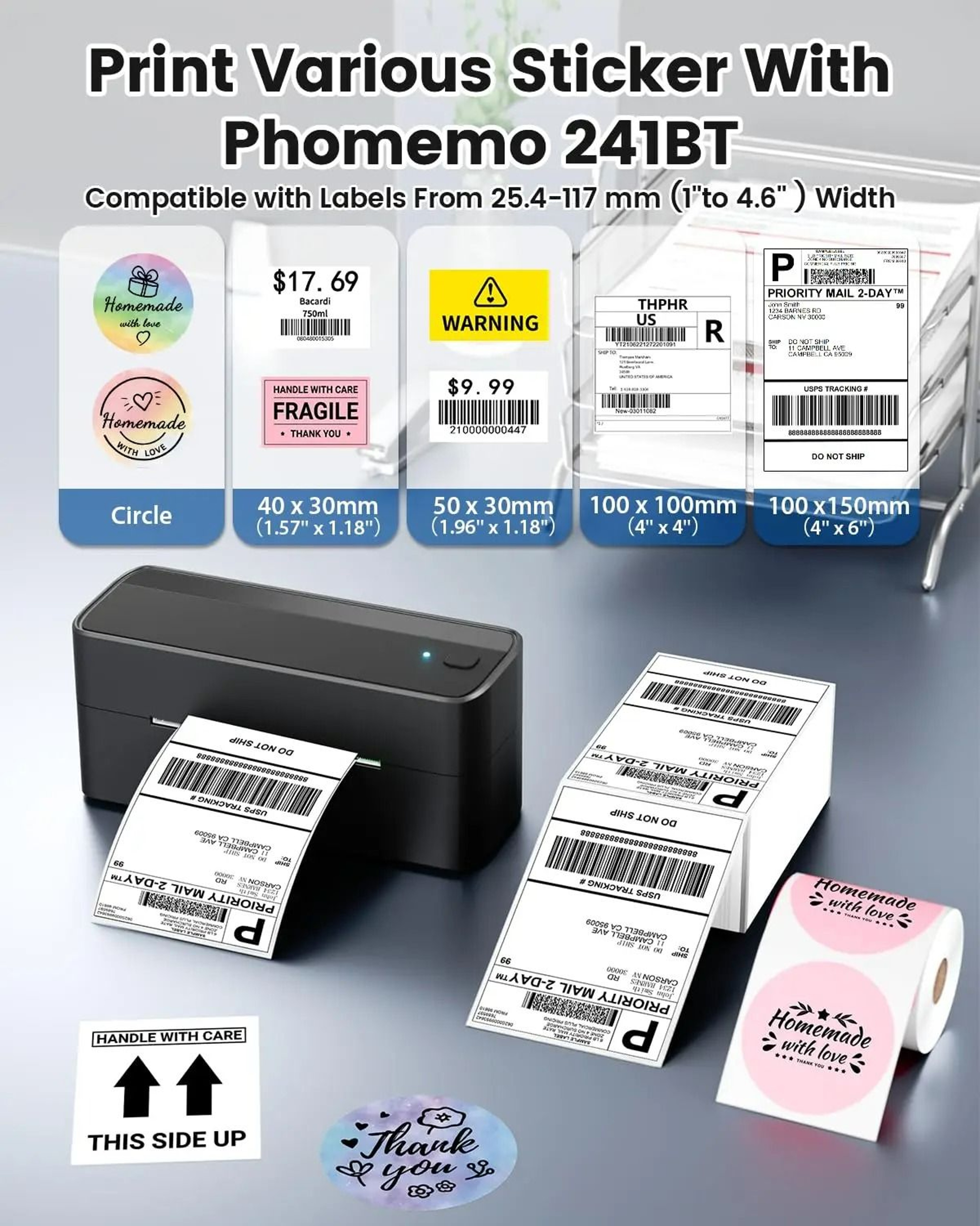 Wireless Bluetooth Thermal Shipping Label Printer 4x6 2
