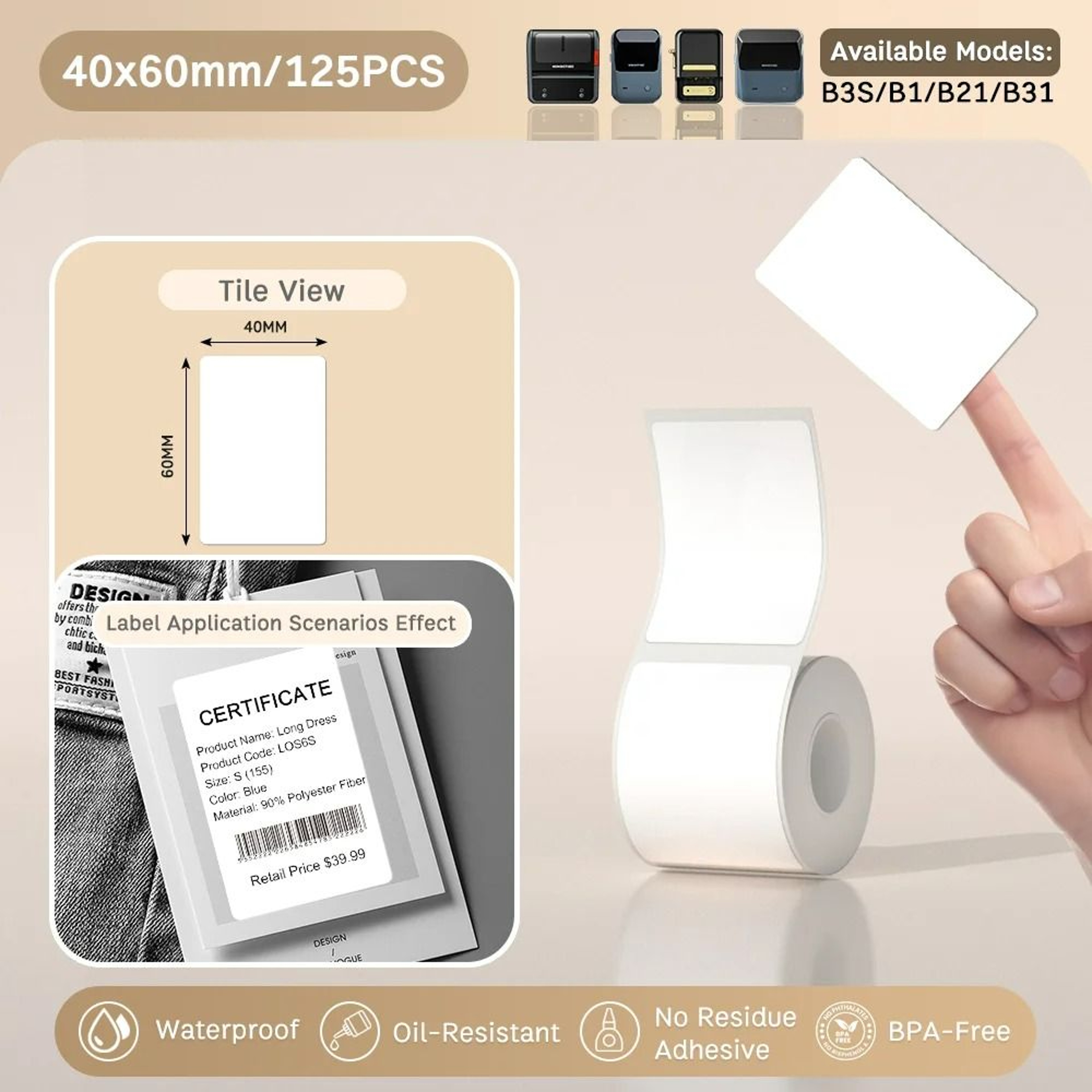 Waterproof SelfAdhesive Thermal Label Paper Rolls For Portable Printer 18