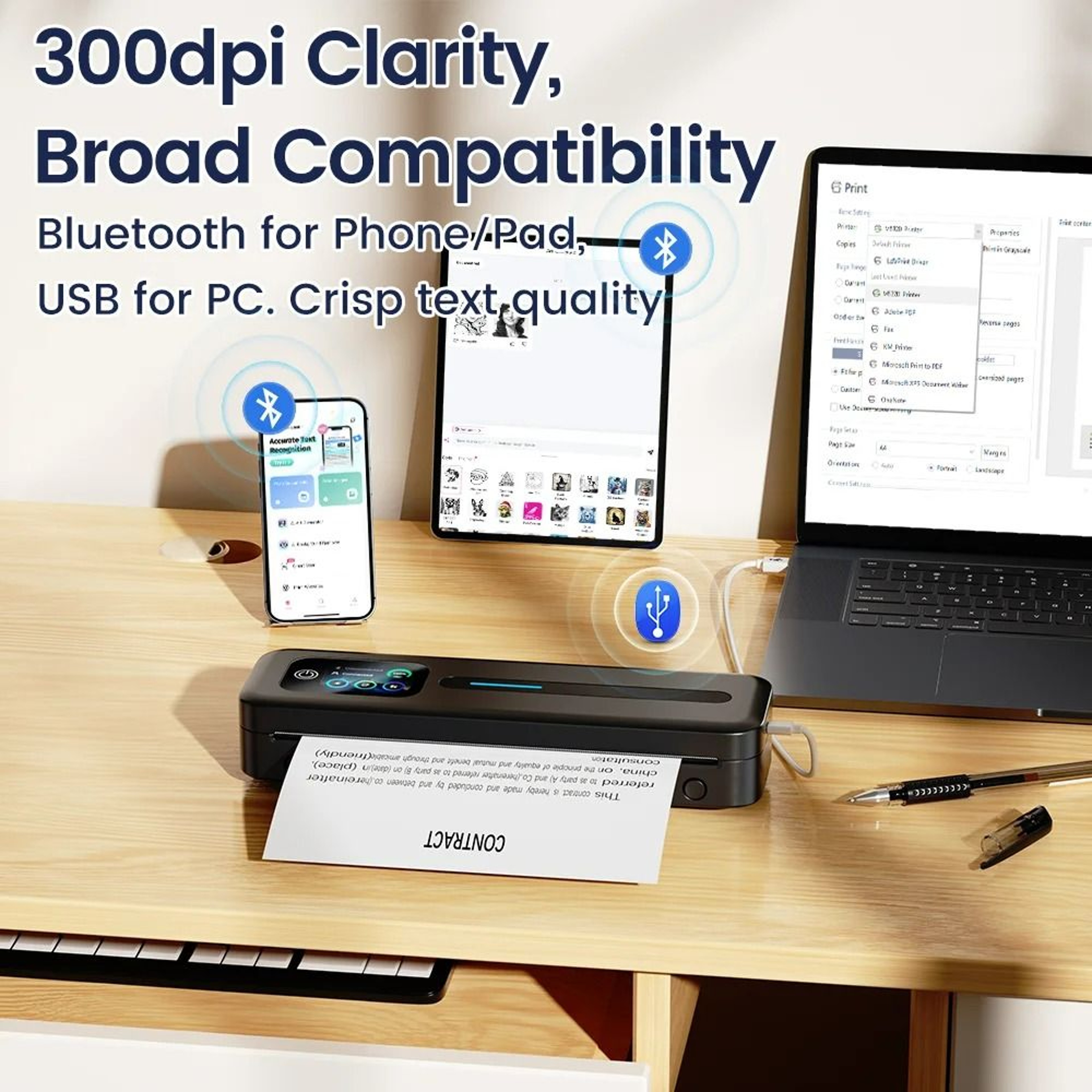 Portable Touchscreen A4 Thermal Printer With Bluetooth 4