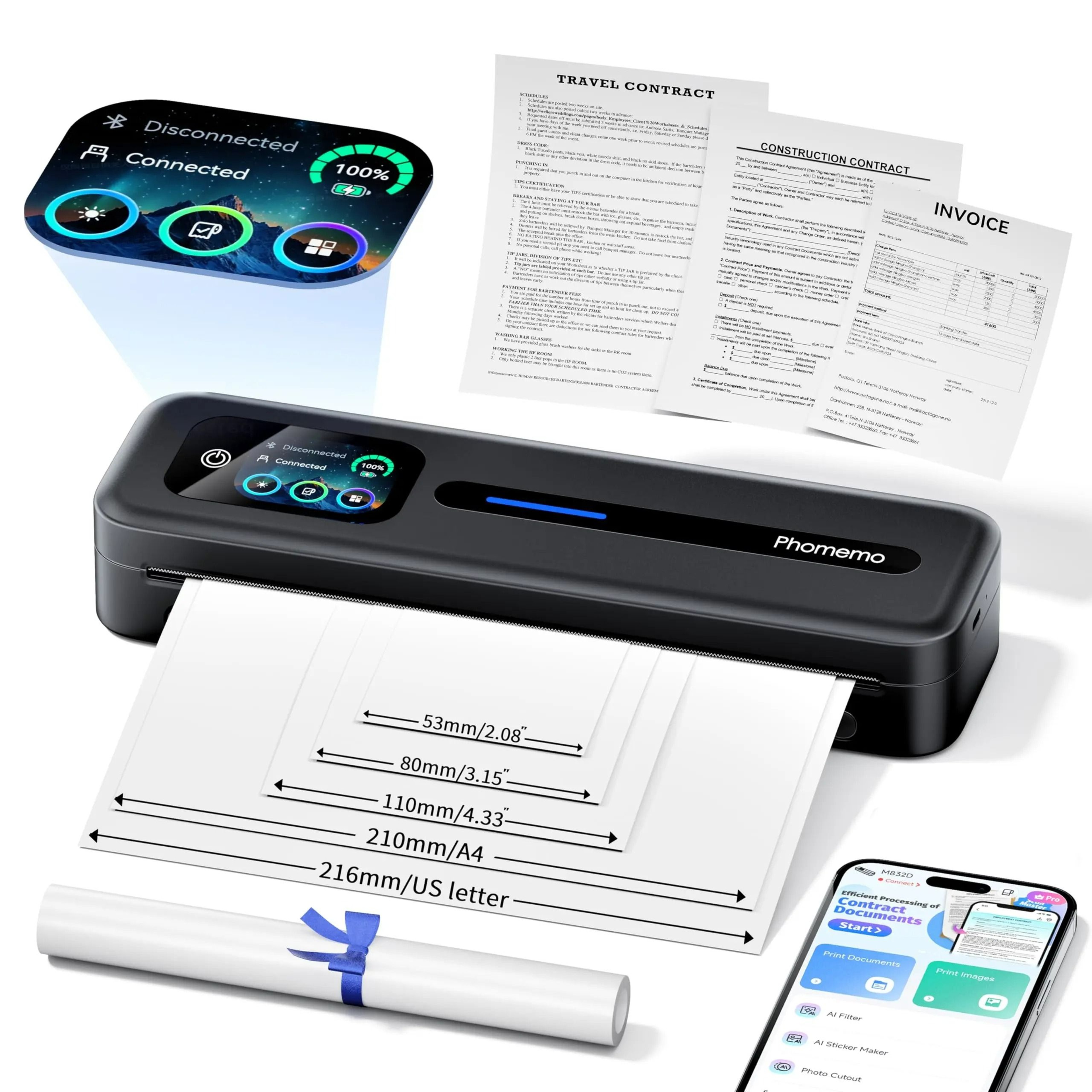 Portable Touchscreen A4 Thermal Printer With Bluetooth 6