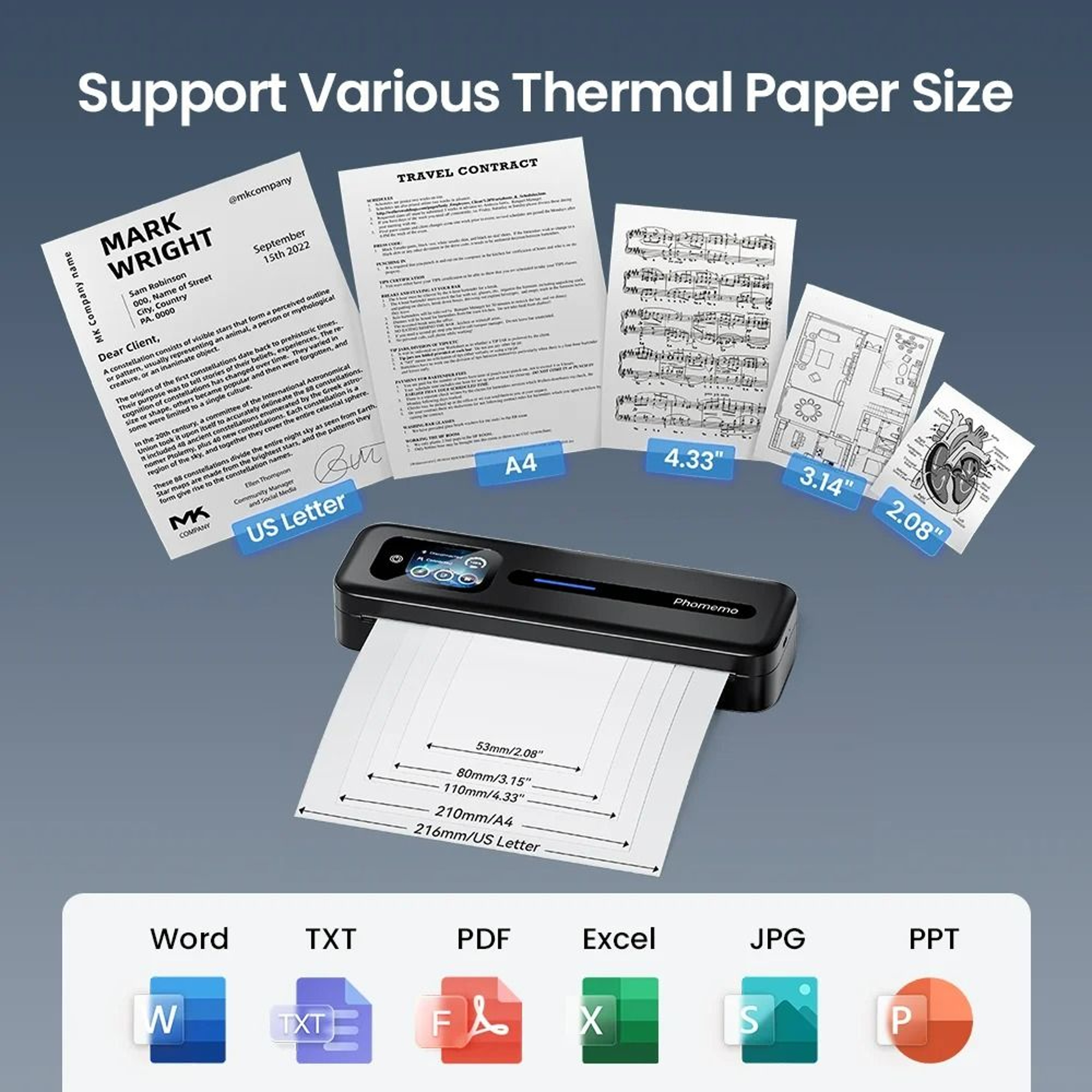 Portable Touchscreen Direct Thermal A4 Thermal Printer With Bluetooth 3