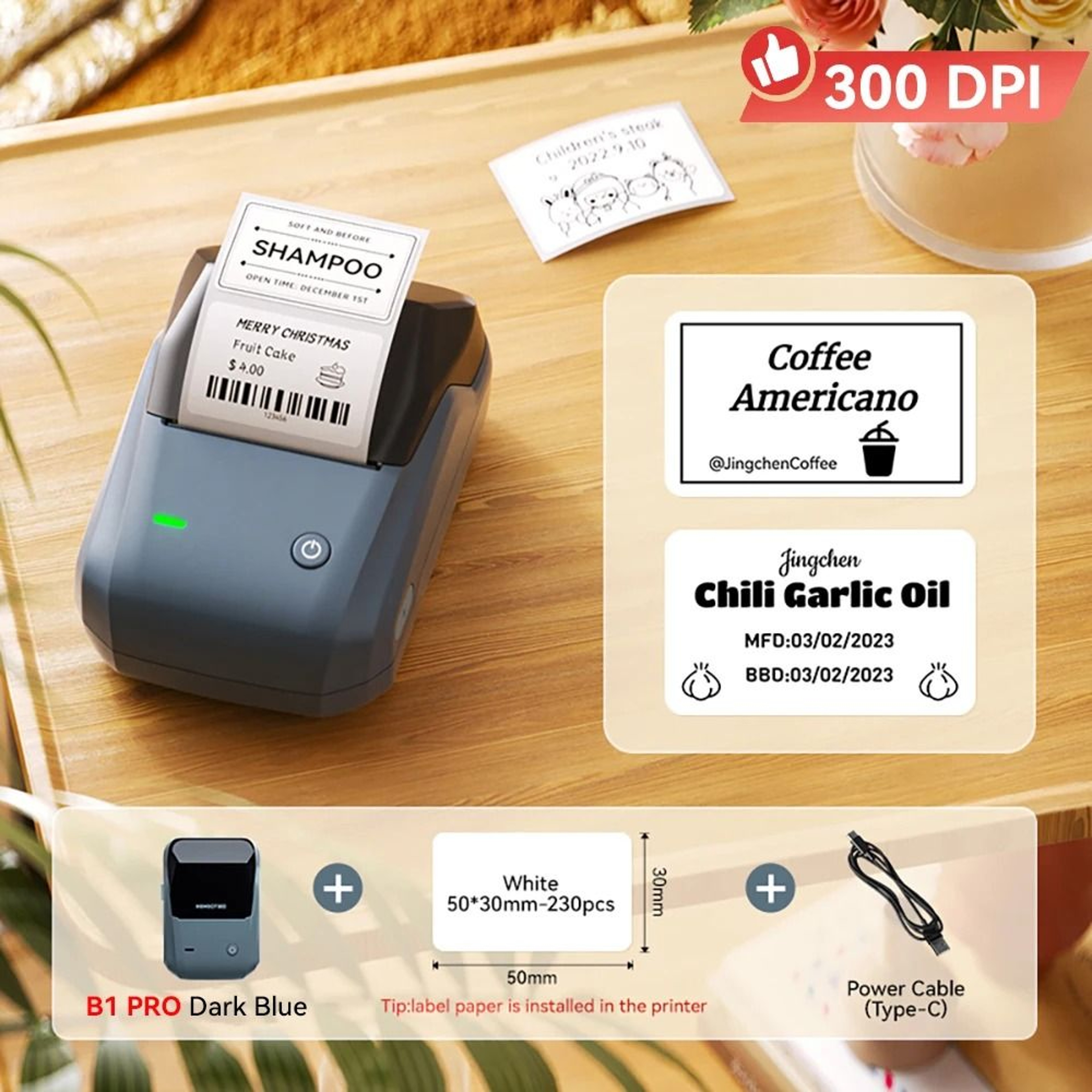 Builtin Rechargeable DualColor 300 DPI Wireless Thermal Label Printer 7