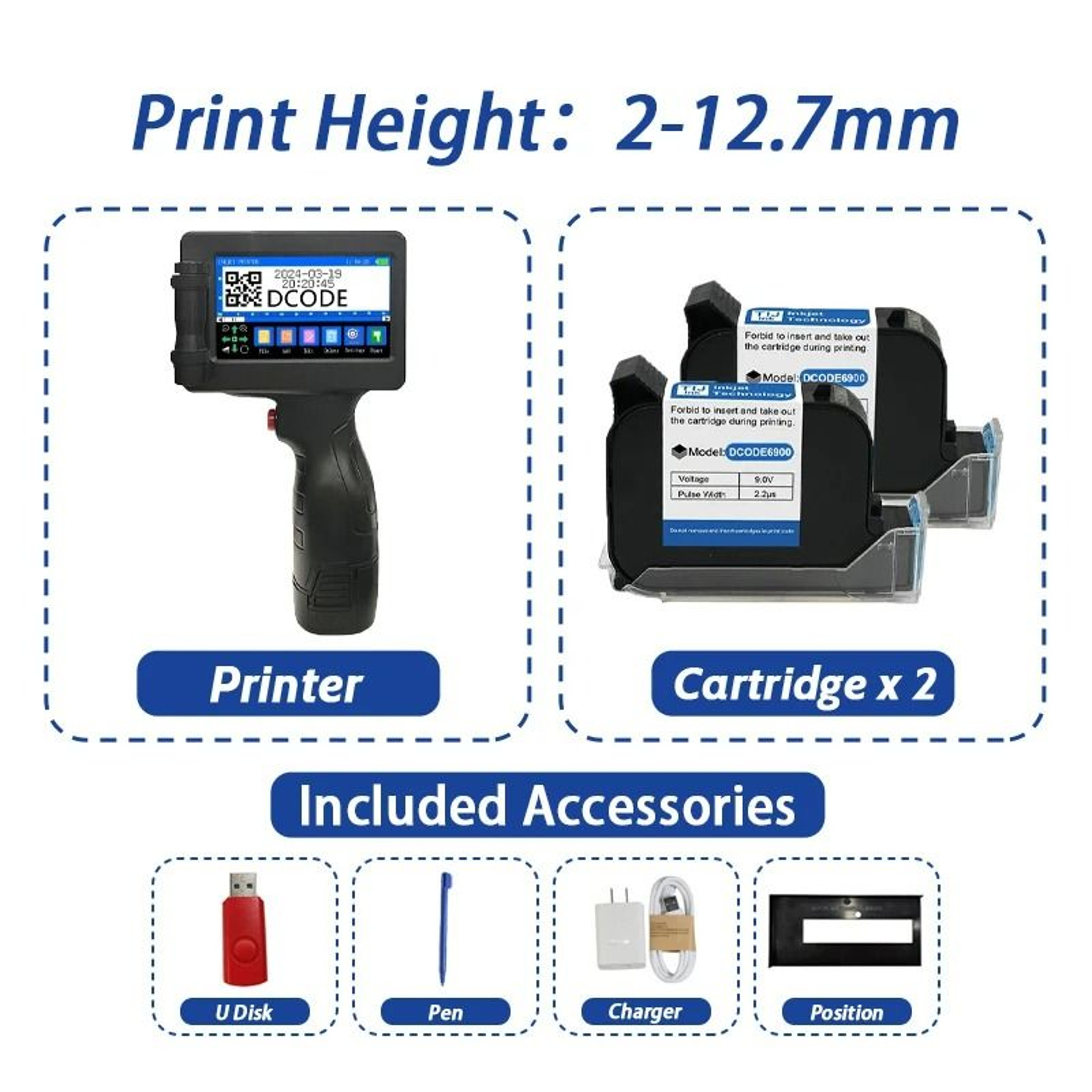 127mm Handheld Inkjet Printer For Batch Number Date  Logo Coding 7