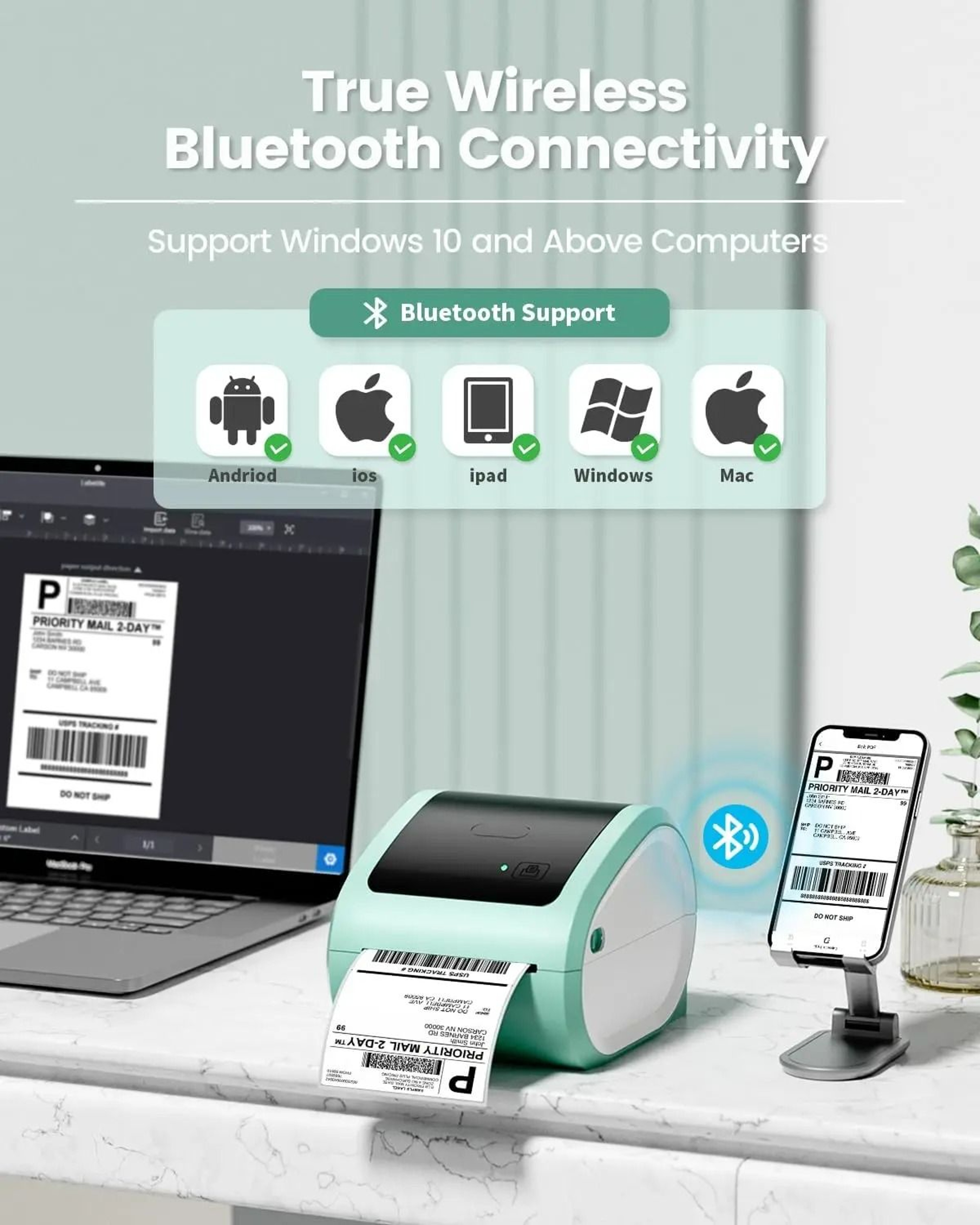 Desktop Wireless HighSpeed 4x6 Bluetooth Thermal Shipping Label Printer 1