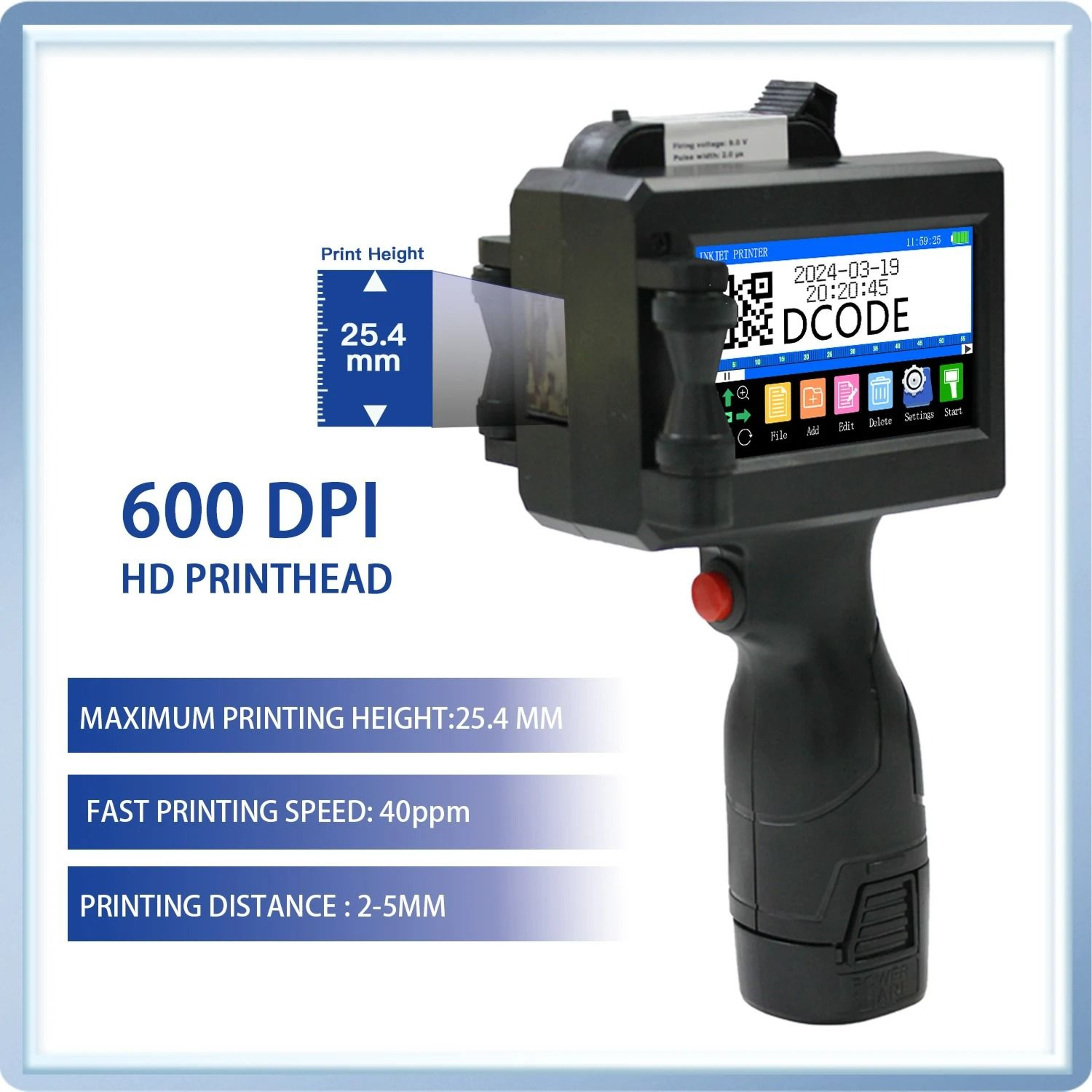 254mm Handheld TIJ Inkjet Printer For Batch Number Logo  QR Code Coding 1