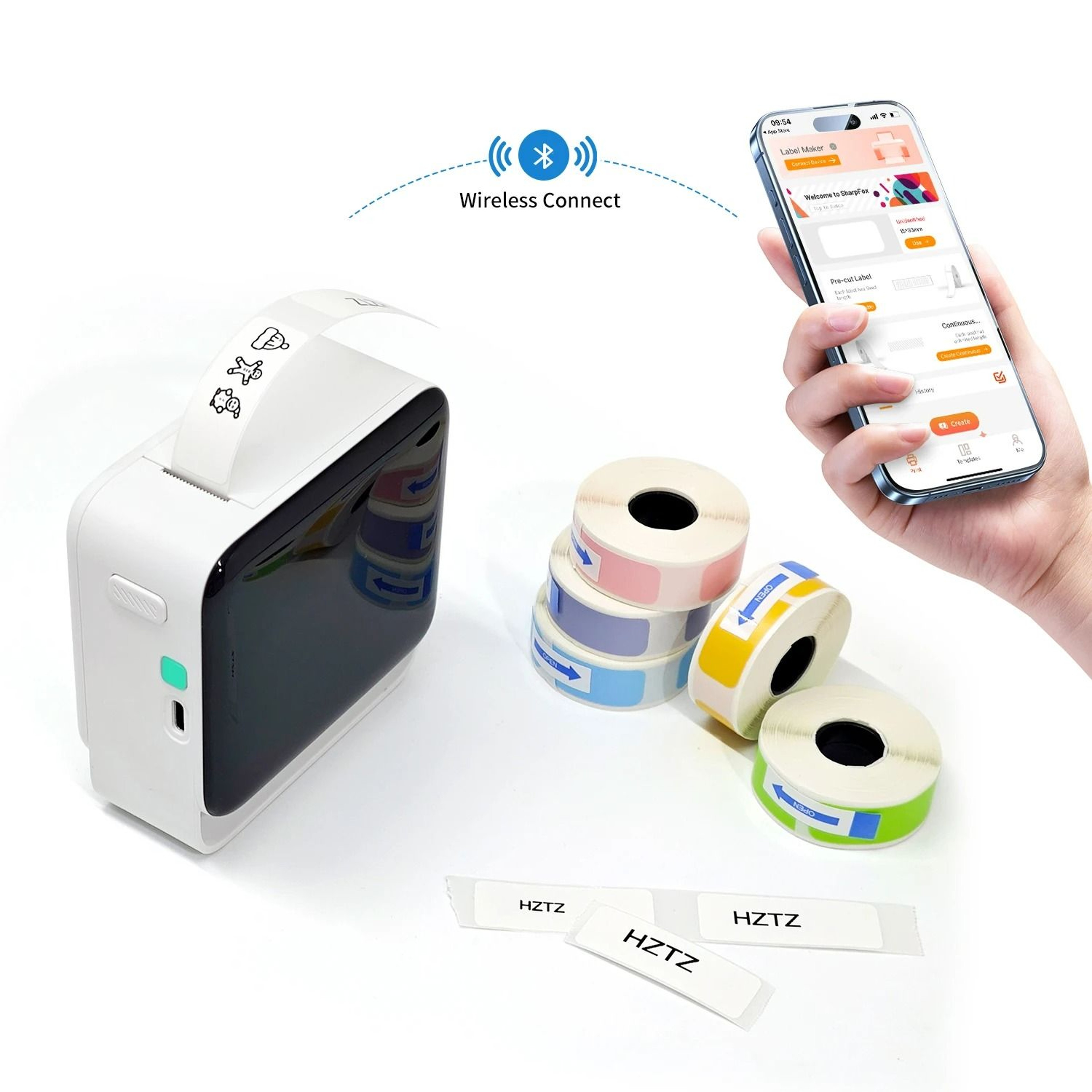 Mini Portable Wireless Label Maker With Paper Roll For Storage Home  Office 0