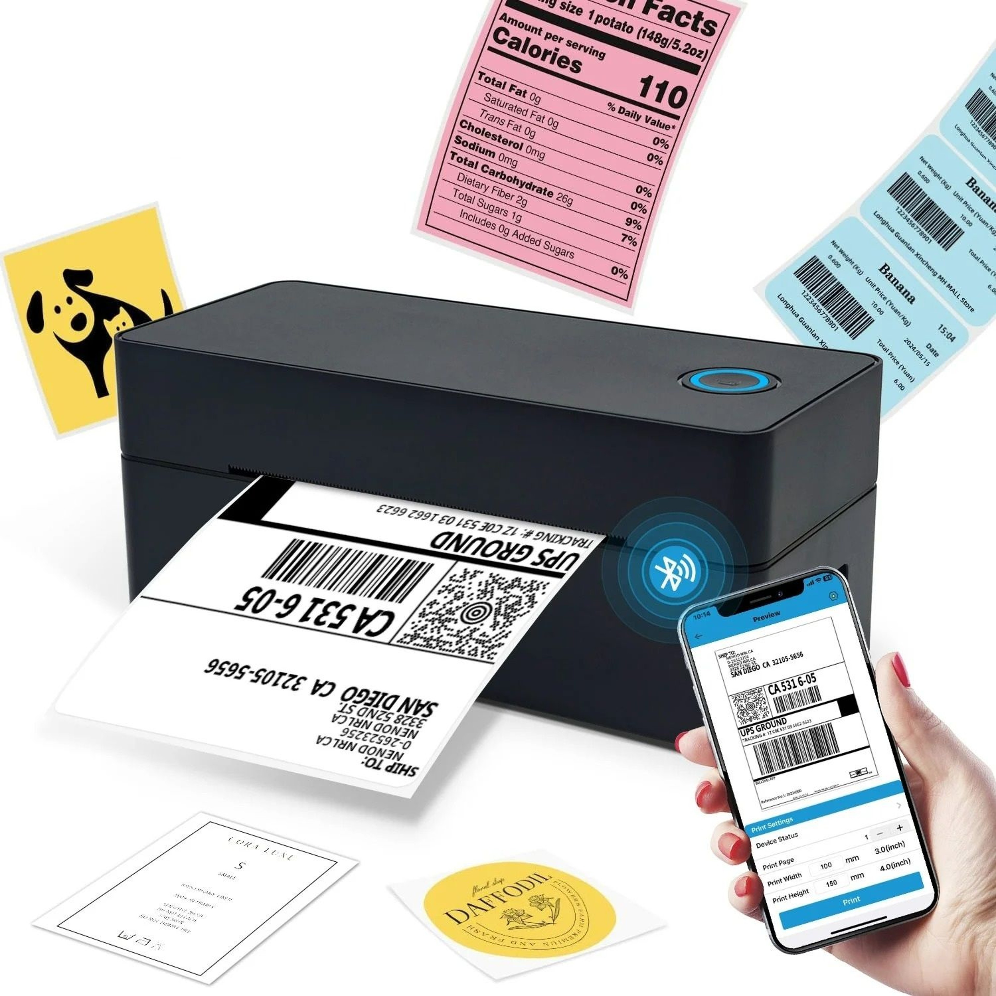 203 DPI Portable Wireless 4x6 Thermal Shipping Label Printer 0
