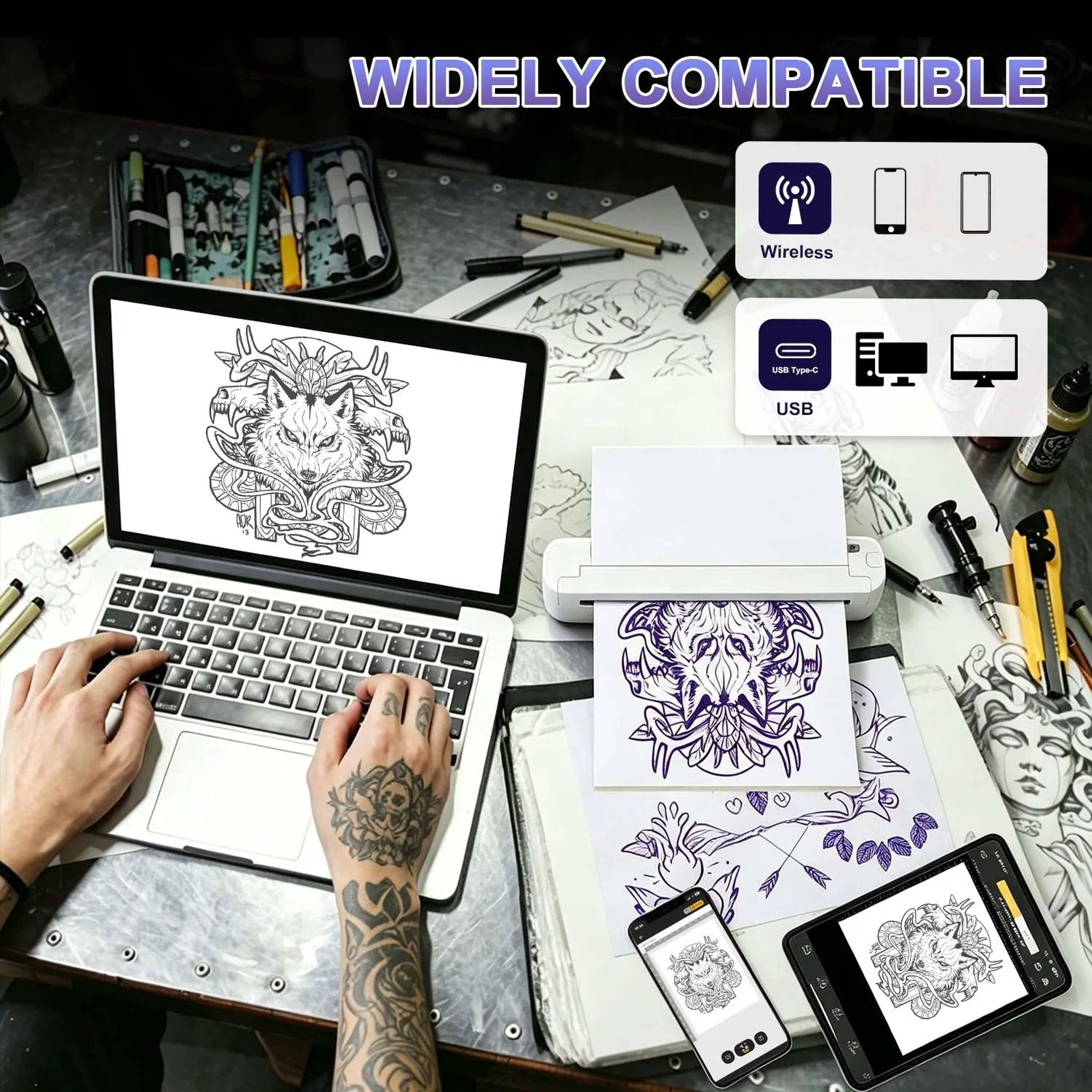 Wireless HD Thermal Tattoo Stencil Printer With Transfer Paper 3