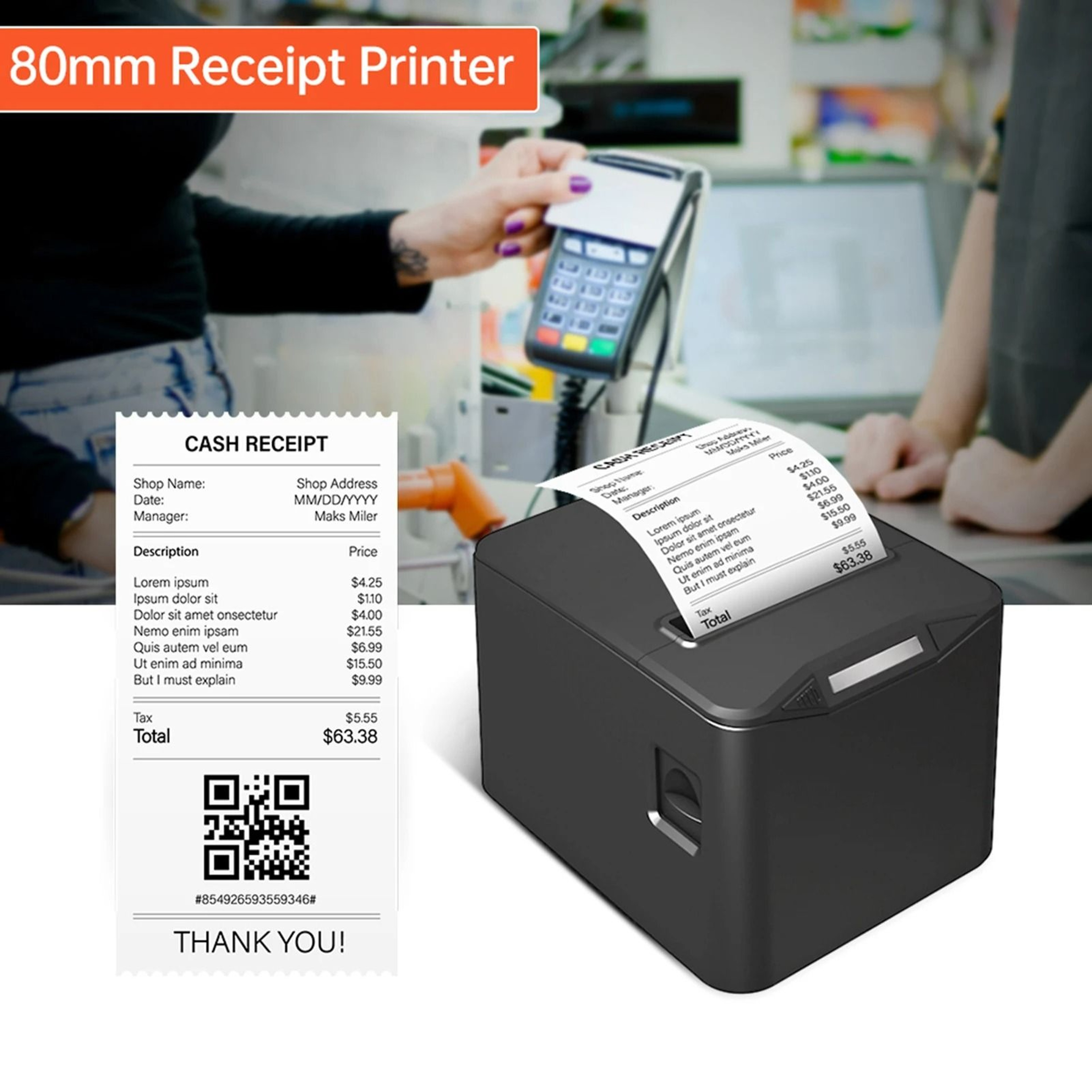 HighSpeed 80mm Desktop Thermal Receipt Printer With AutoCutter USB  LAN 1