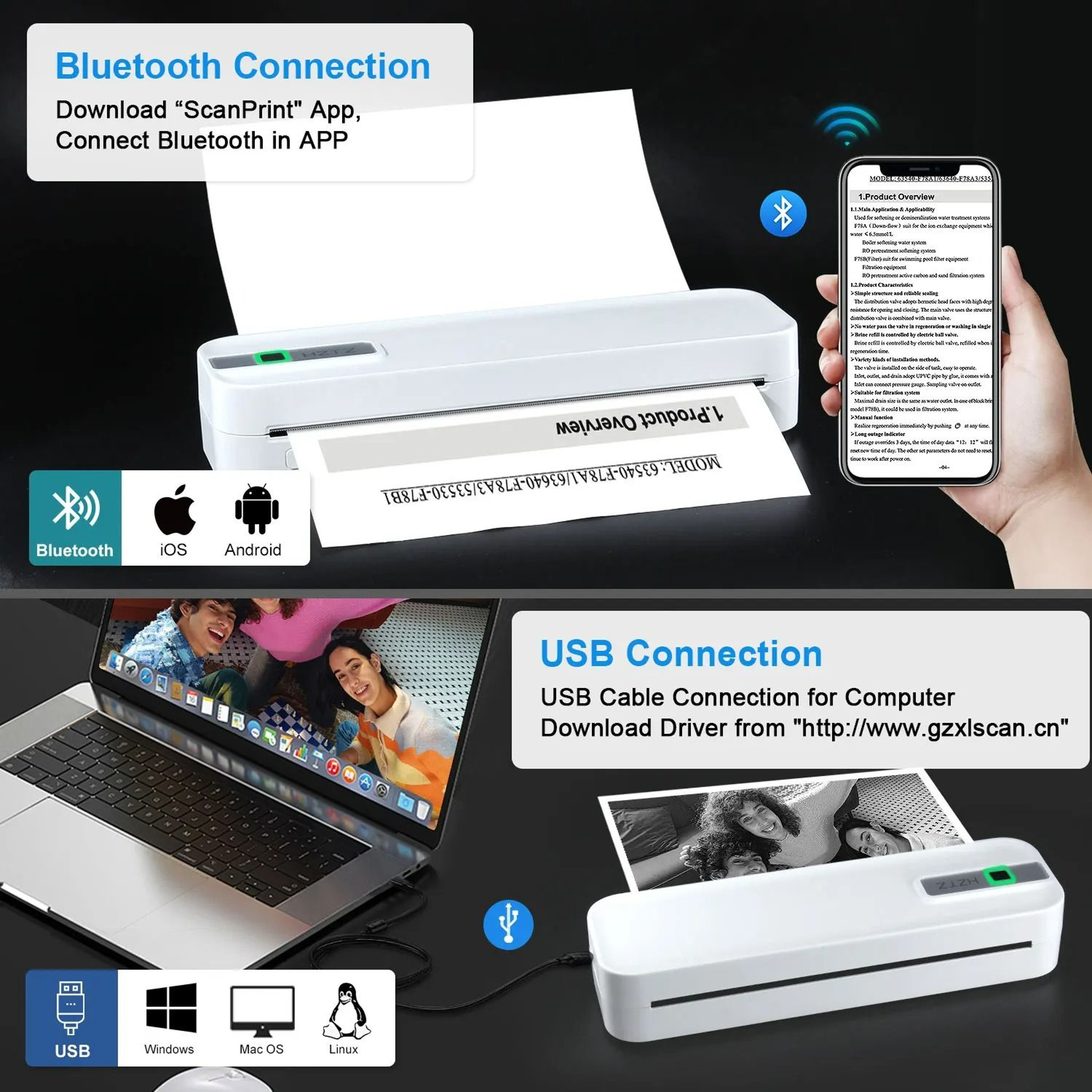 HighResolution 300 DPI Portable A4 Wireless Thermal Printer 2