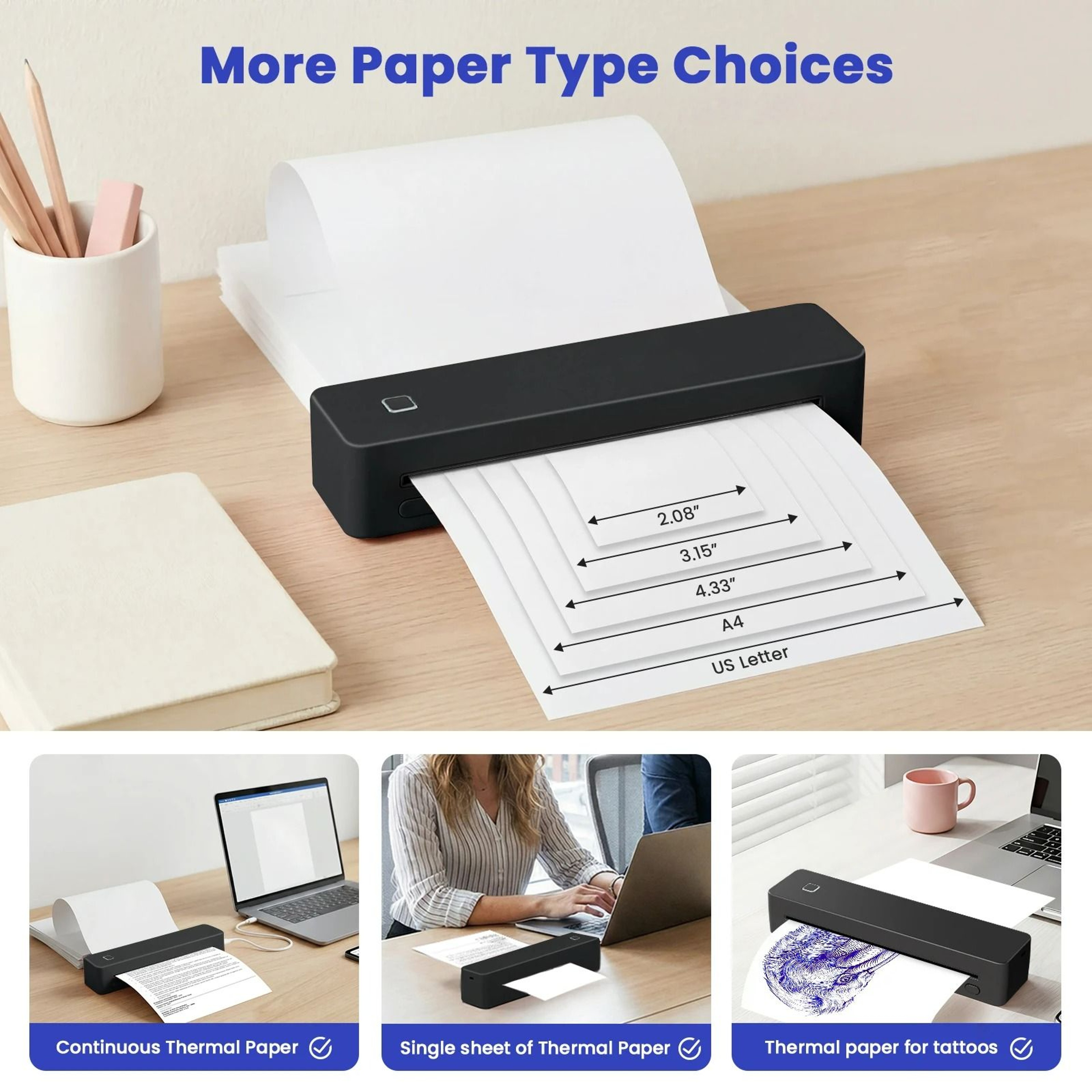 Portable A4 Wireless Thermal Document Printer Set 4