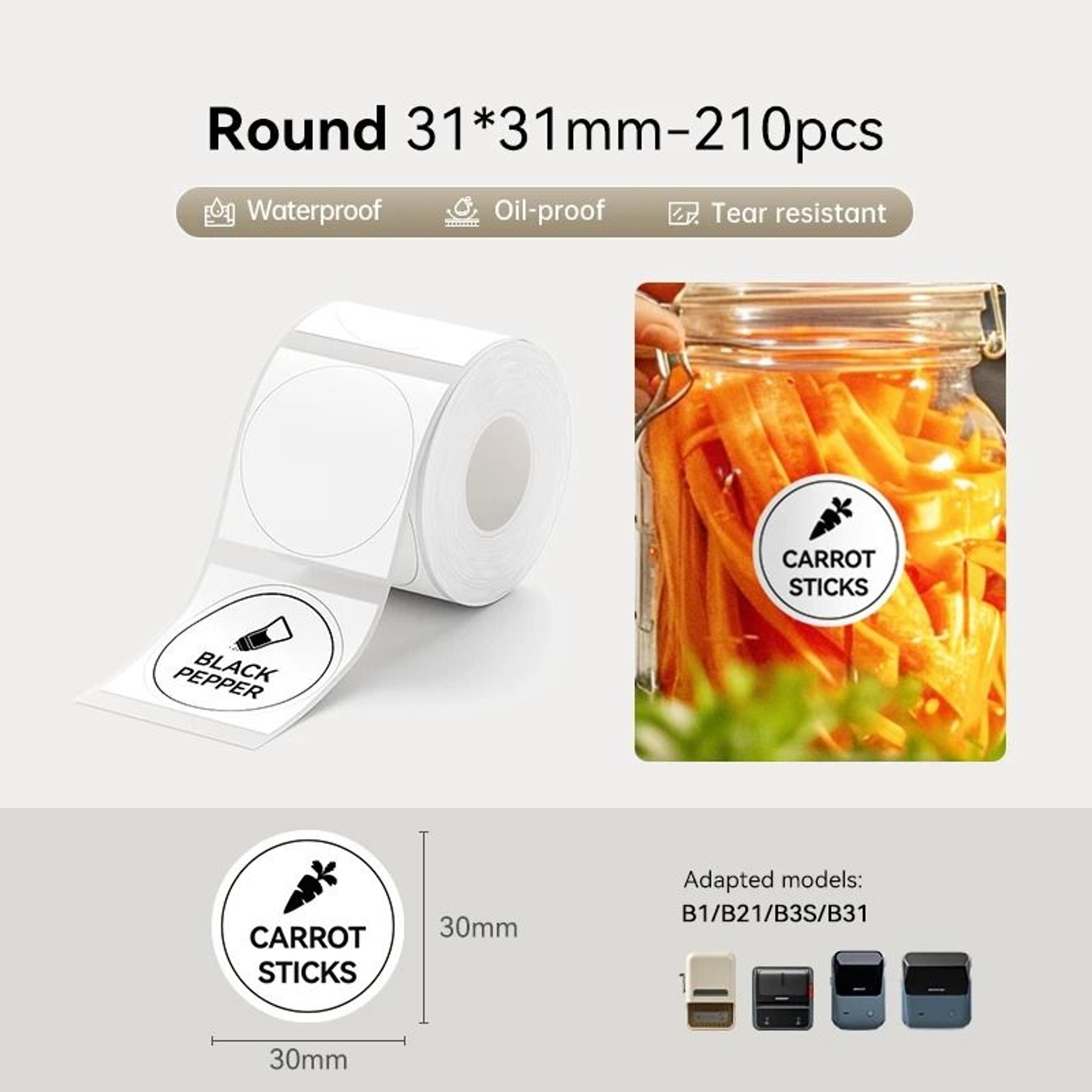 Standard White Round  Color Waterproof Thermal Label Paper Roll Set For B1  B21 Printers 8