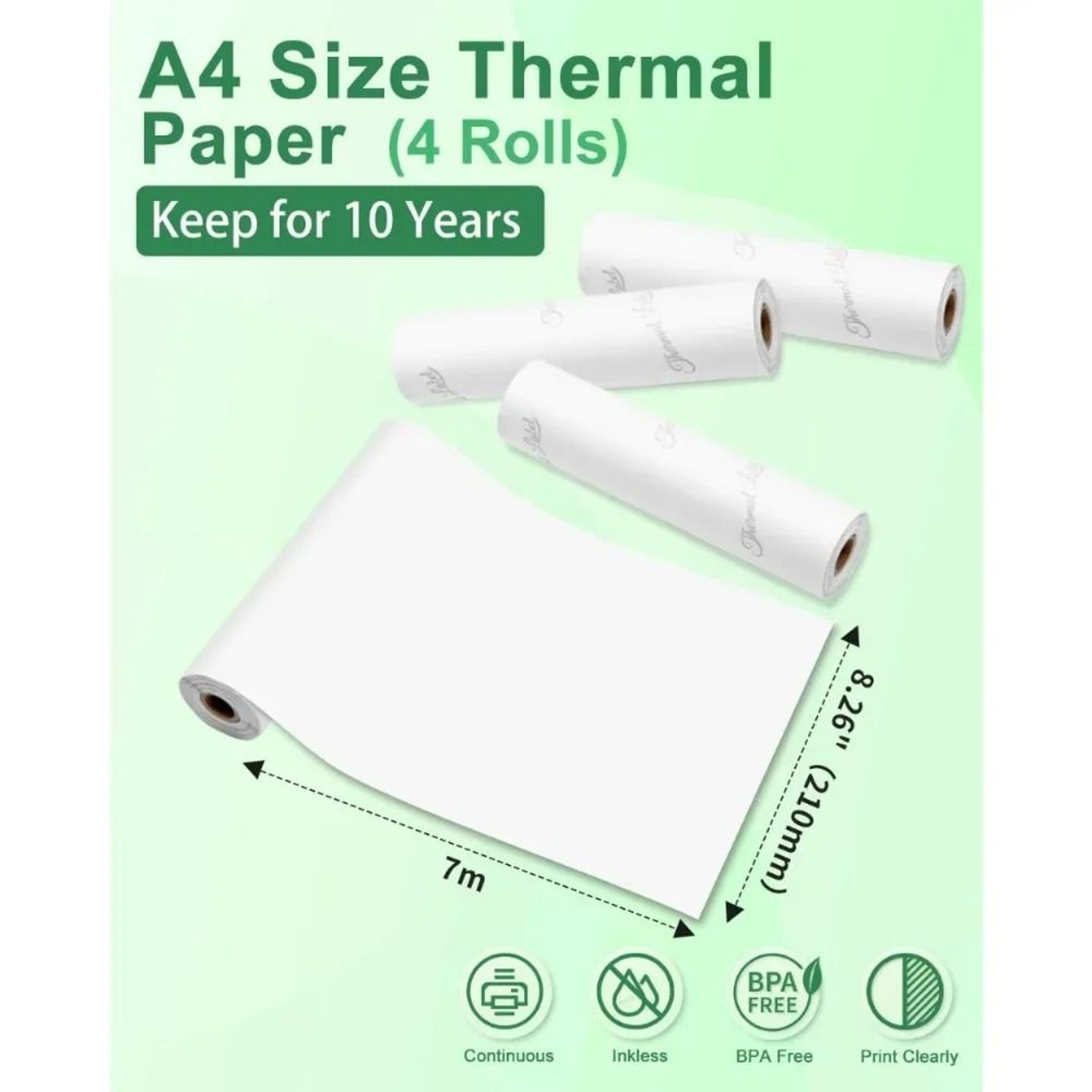 210mm  A4  Letter Thermal Paper Roll Set For Portable Printers 1