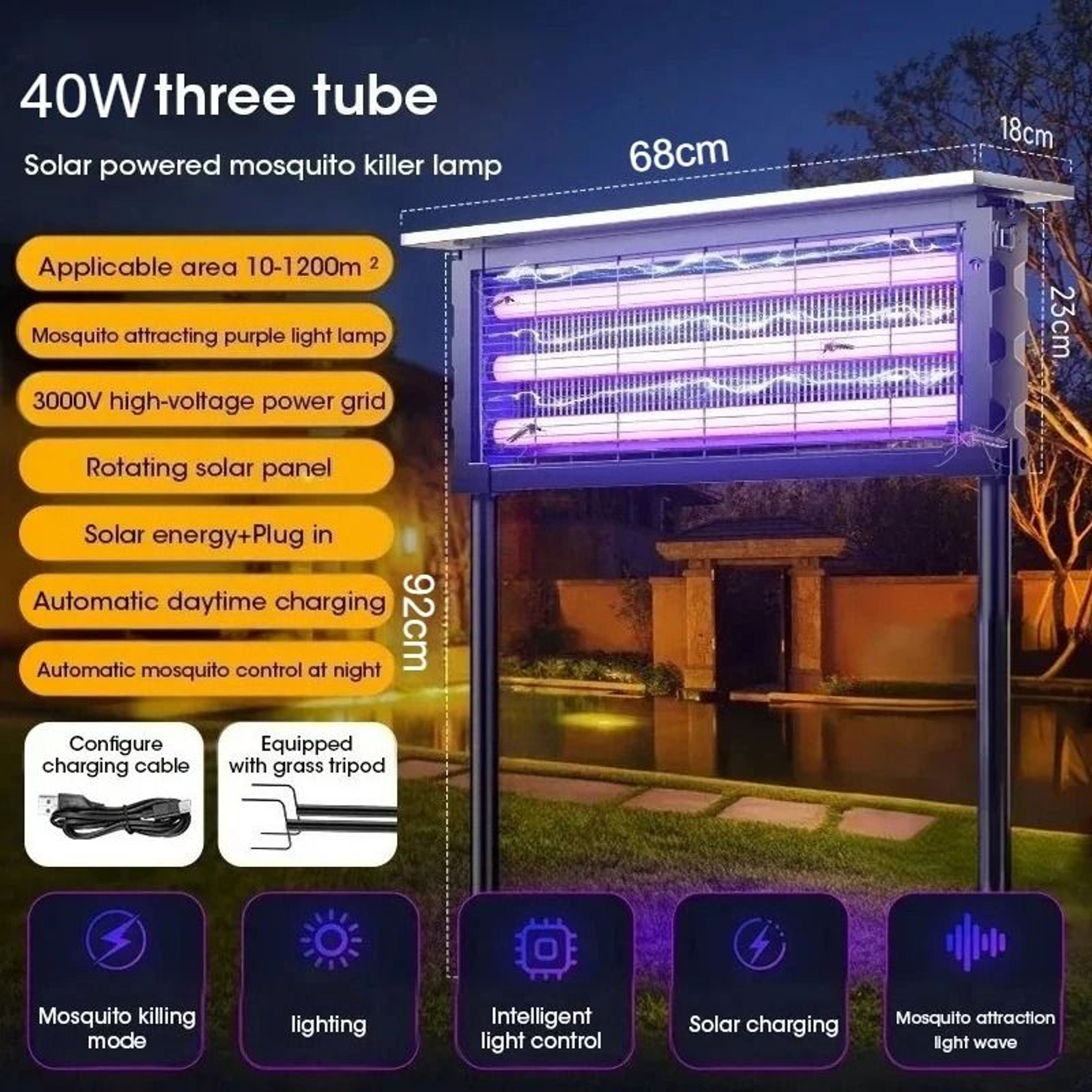 Solar Waterproof Mosquito  Flying Insect Killer Lamp IPX5 7