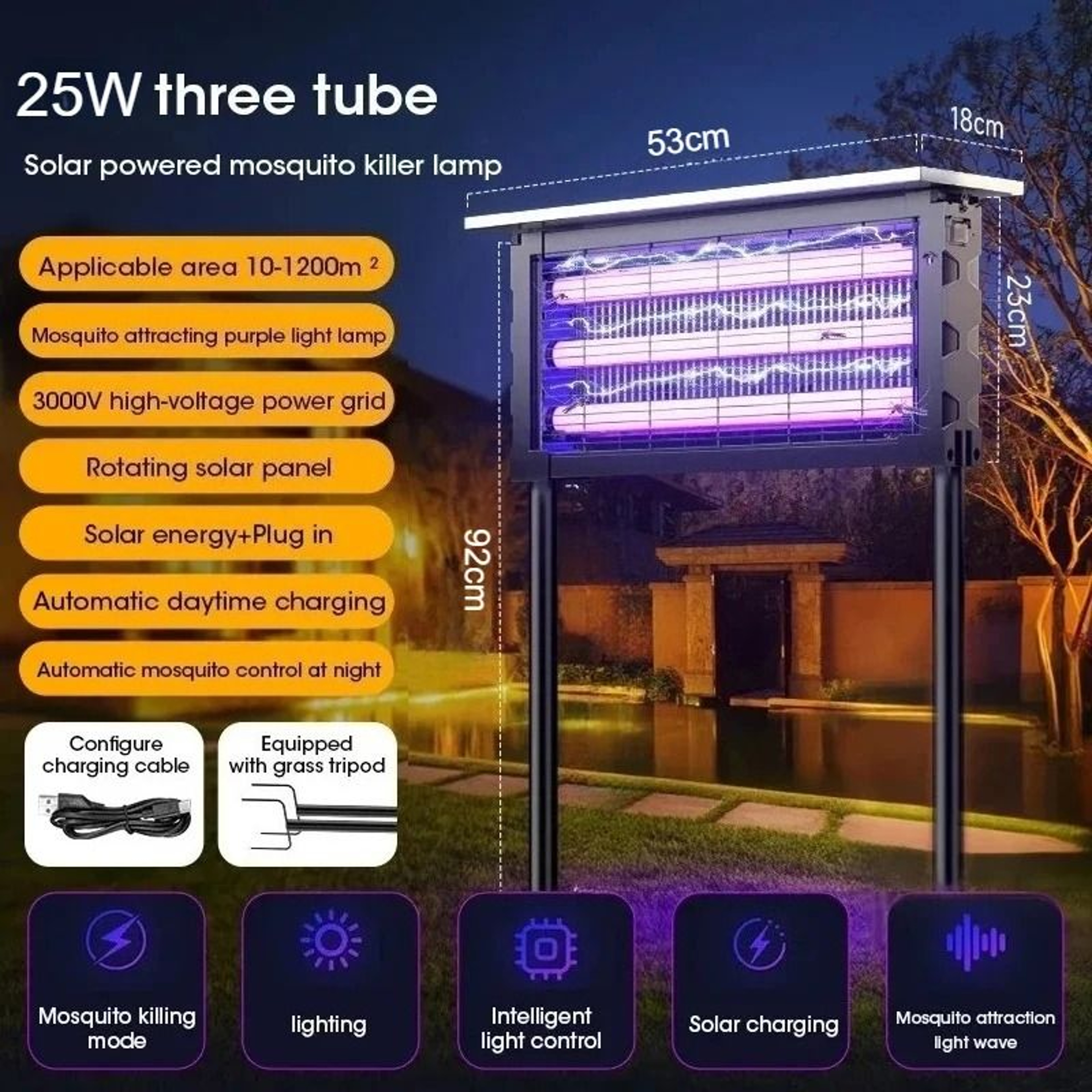 Solar Waterproof Mosquito  Flying Insect Killer Lamp IPX5 6