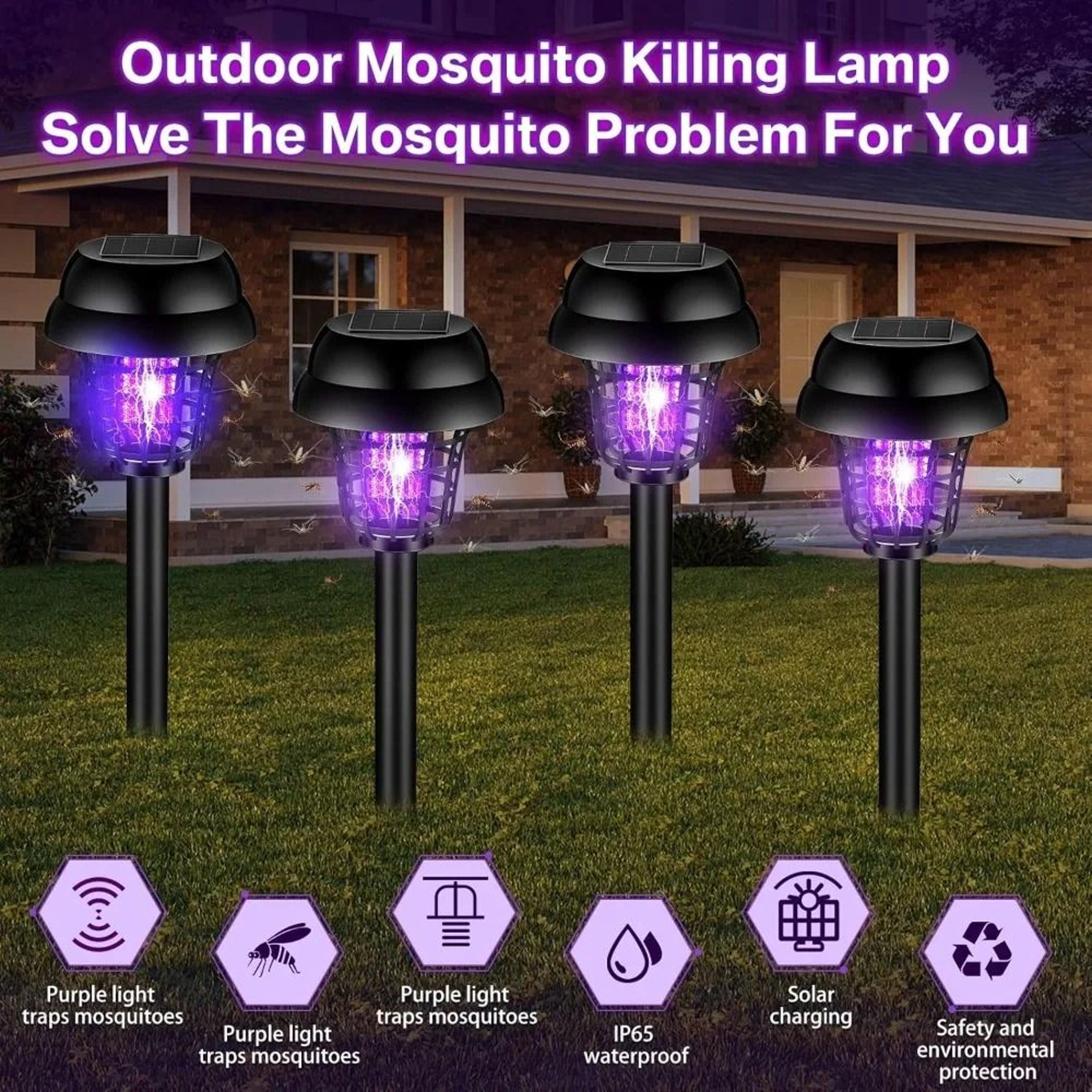 Solar Outdoor Waterproof Bug Zapper  Mosquito Killer Lamp 4Pack 1