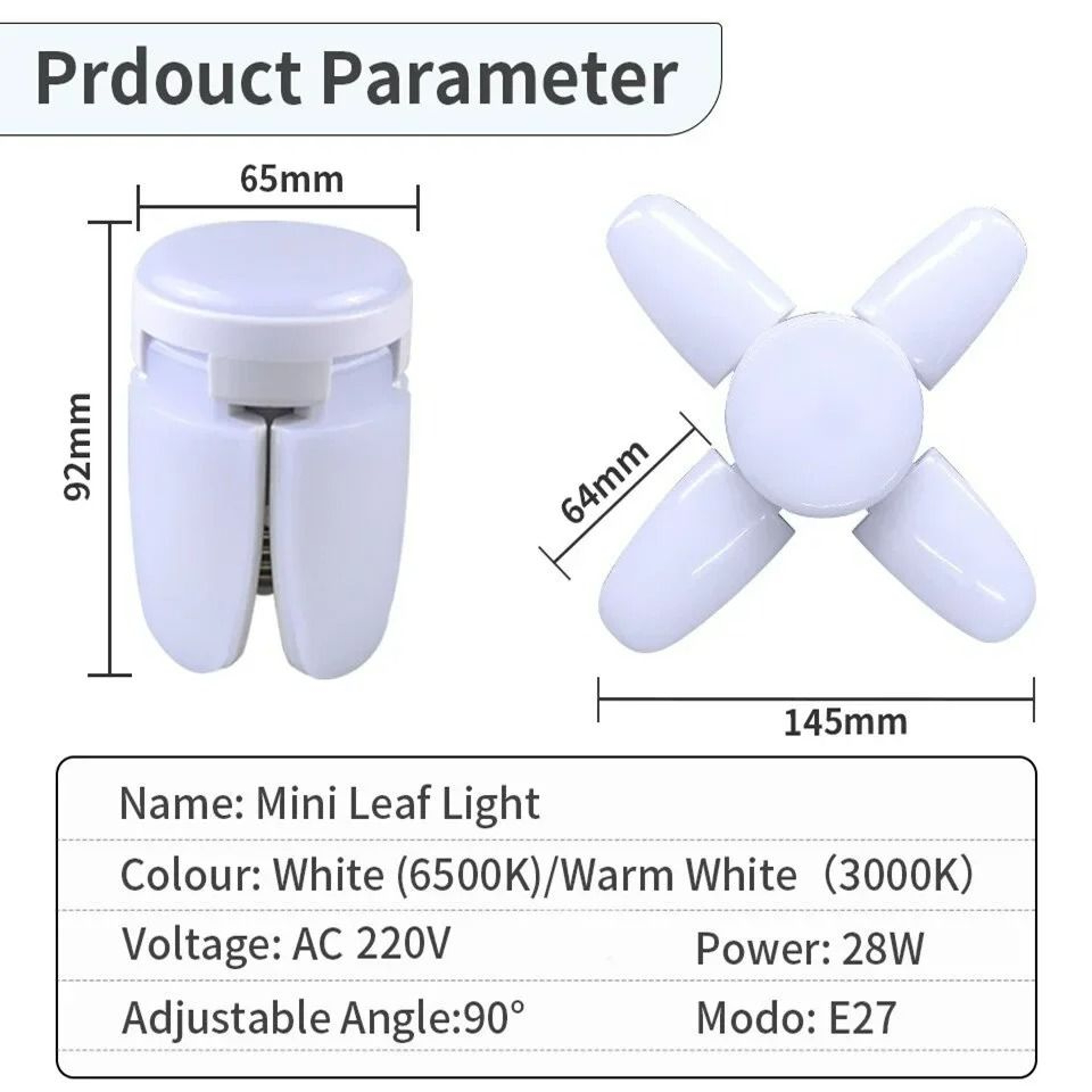 Fan Shape Foldable E27 Mini LED Bulb Lamp 28W AC220V 3
