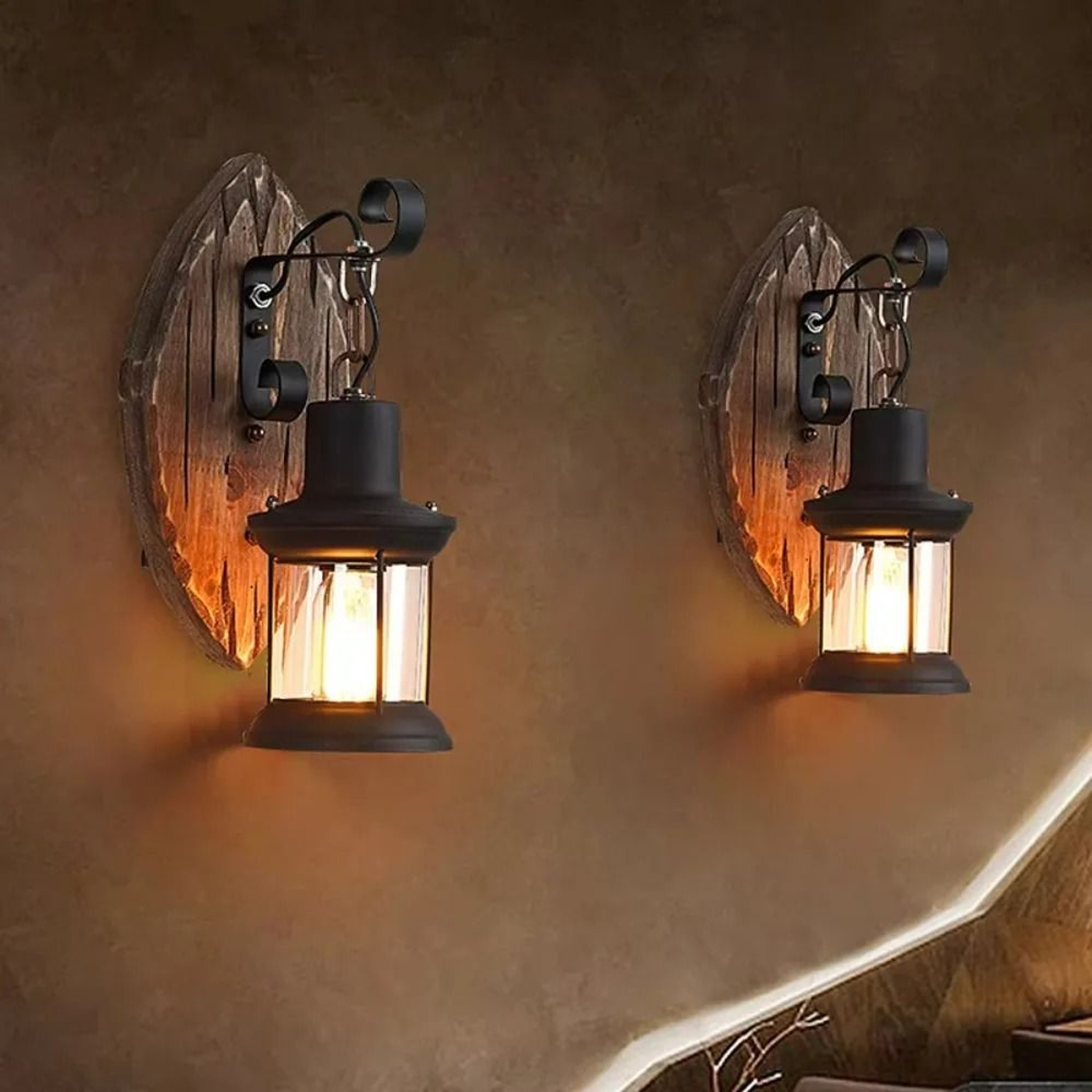 Industrial Vintage Metal Glass  Wood Base Wall Sconce 2
