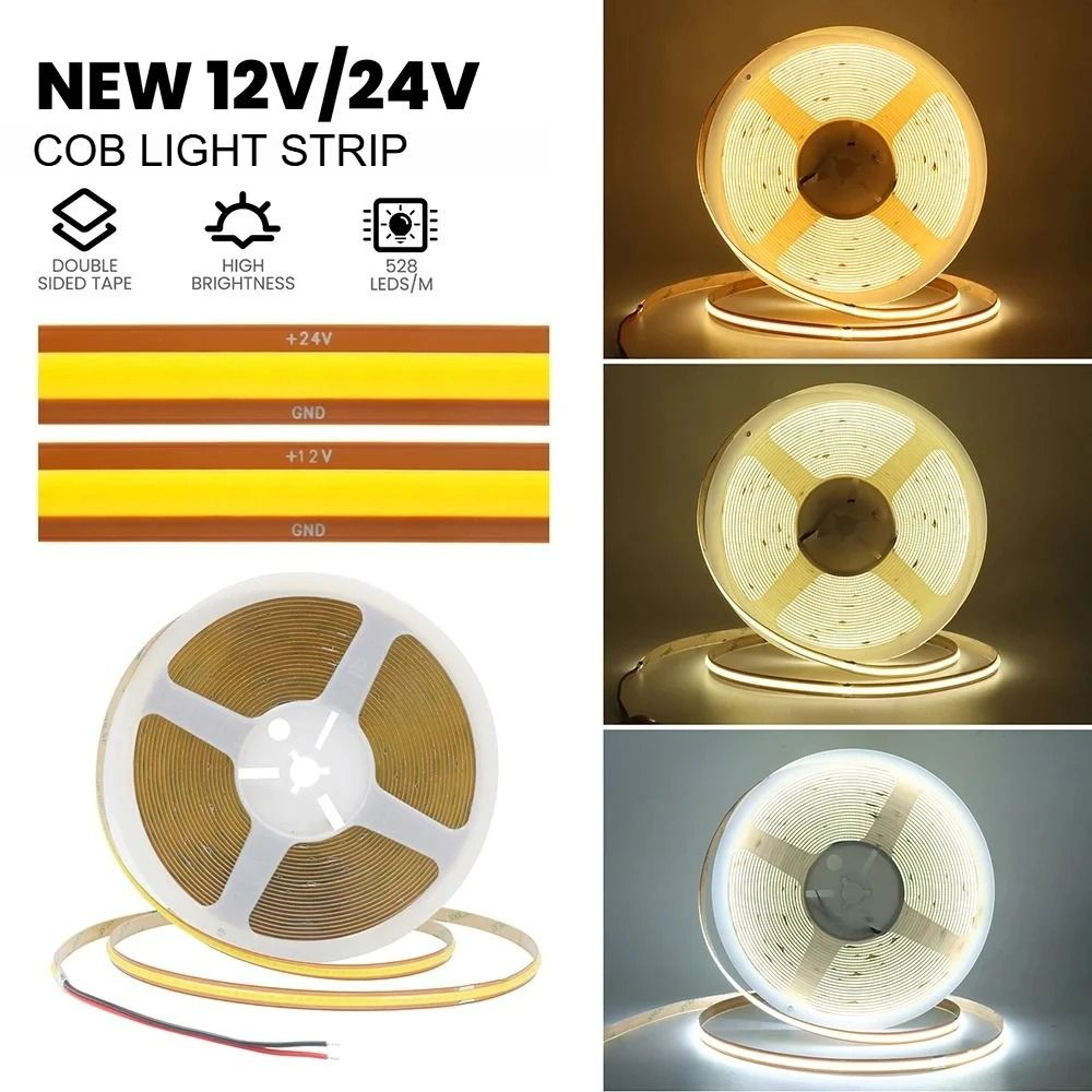 24V COB LED Strip Light Continuous Bright Linear Lighting 2