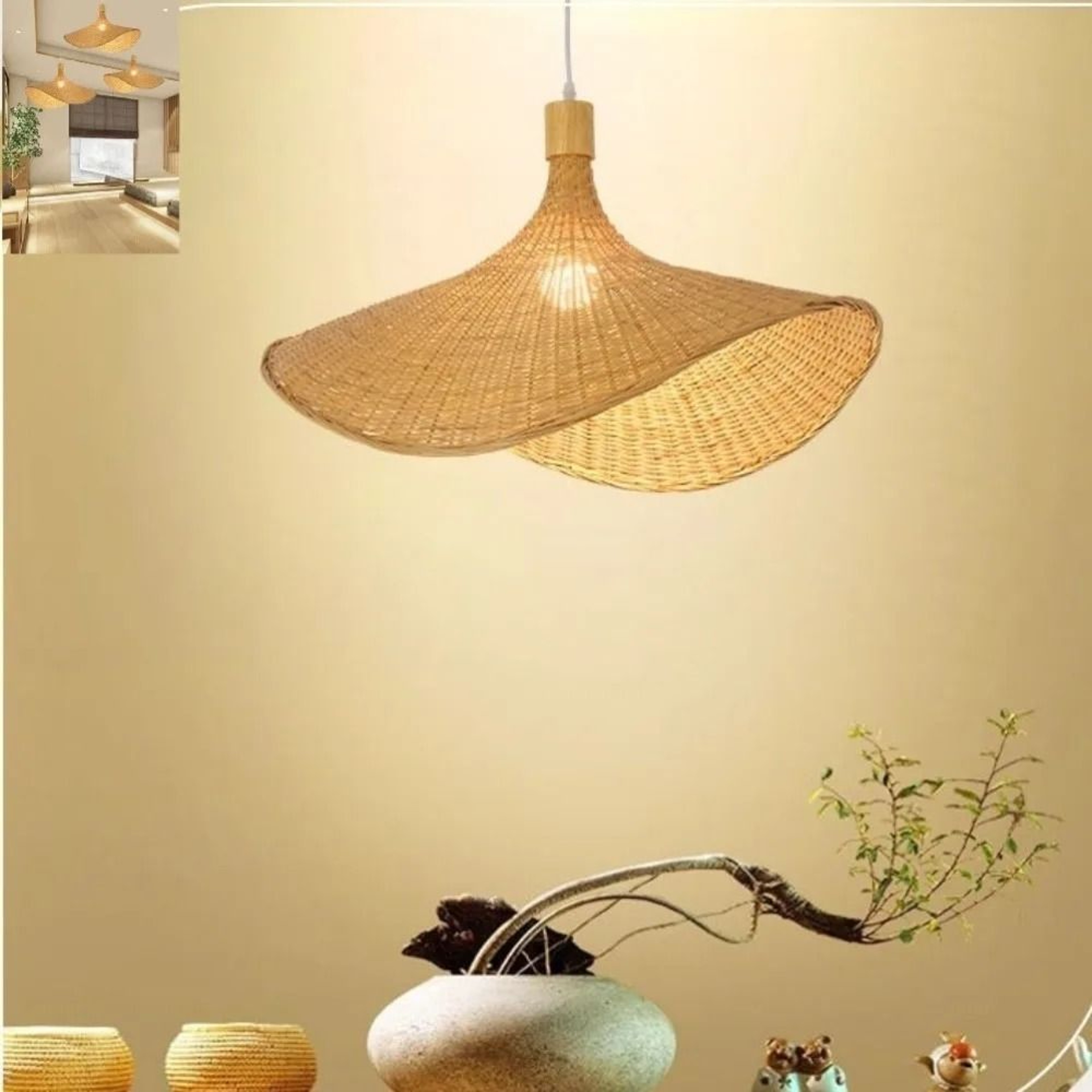 Vintage Woven Bamboo Rattan Pendant Light 1