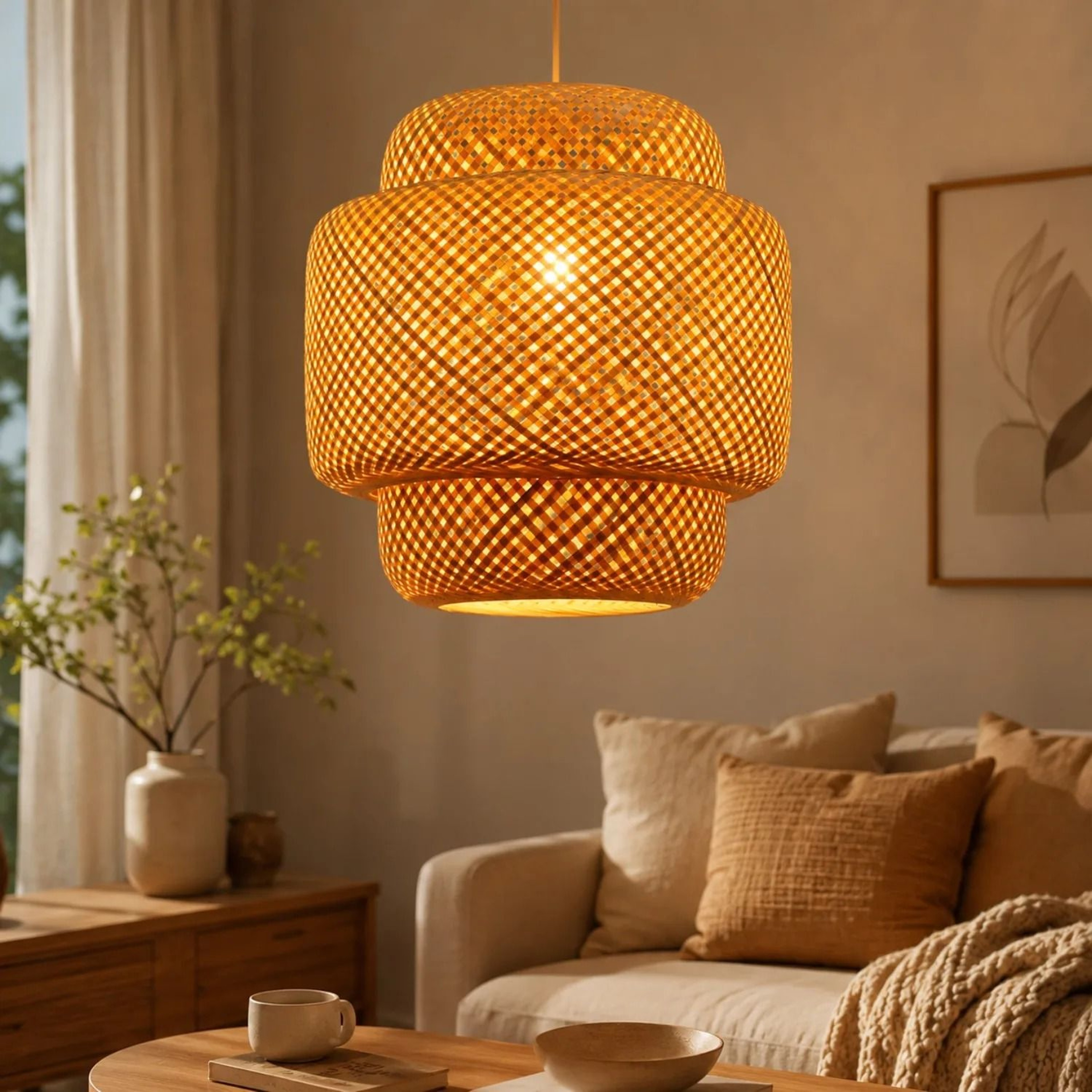 Retro Simple Creative Bamboo Wicker Pendant Light 0