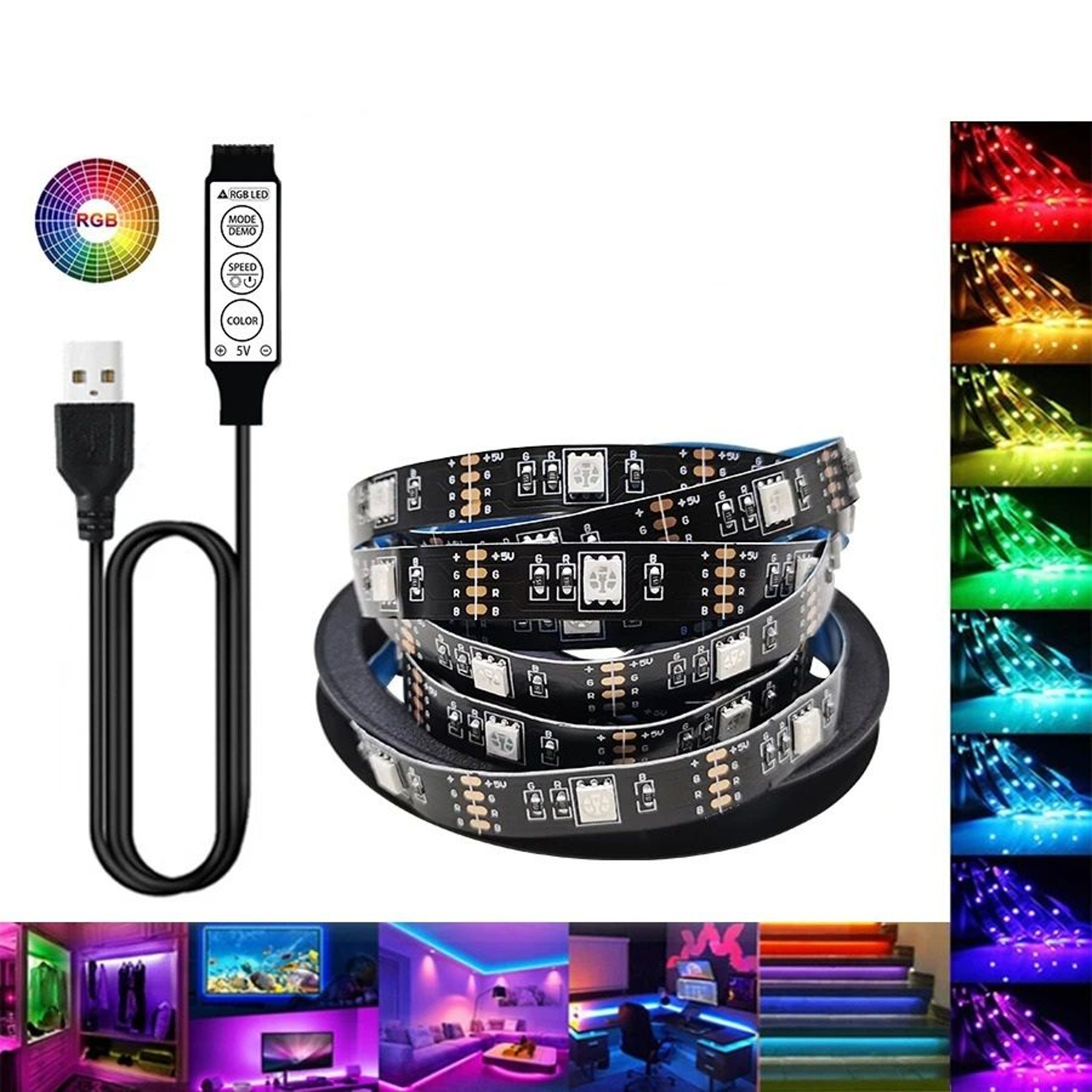 Flexible 5050 USB RGB LED Strip Light With 3Key Controller 0