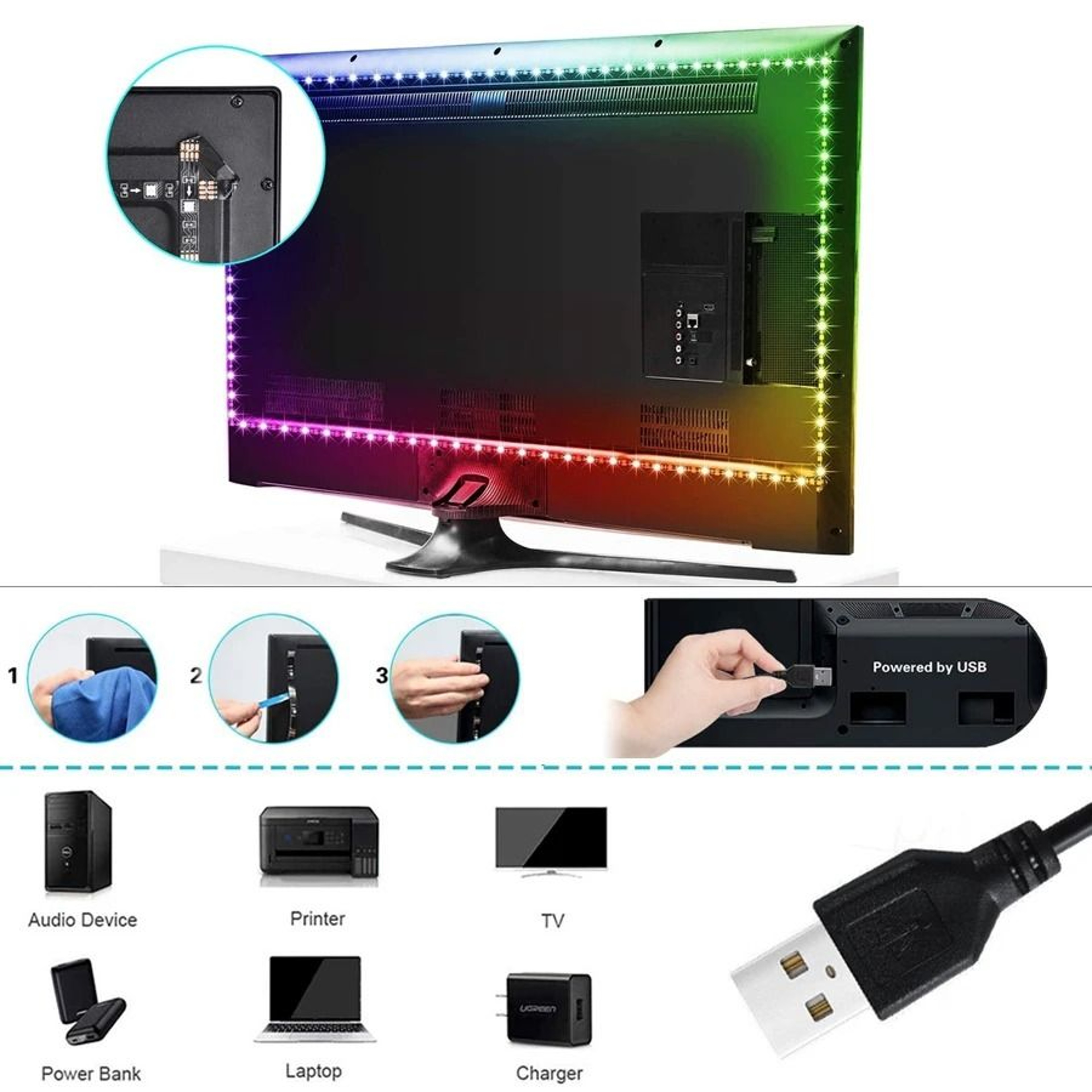 Elite Flexible 5050 USB RGB LED Strip Light With 3Key Controller 1