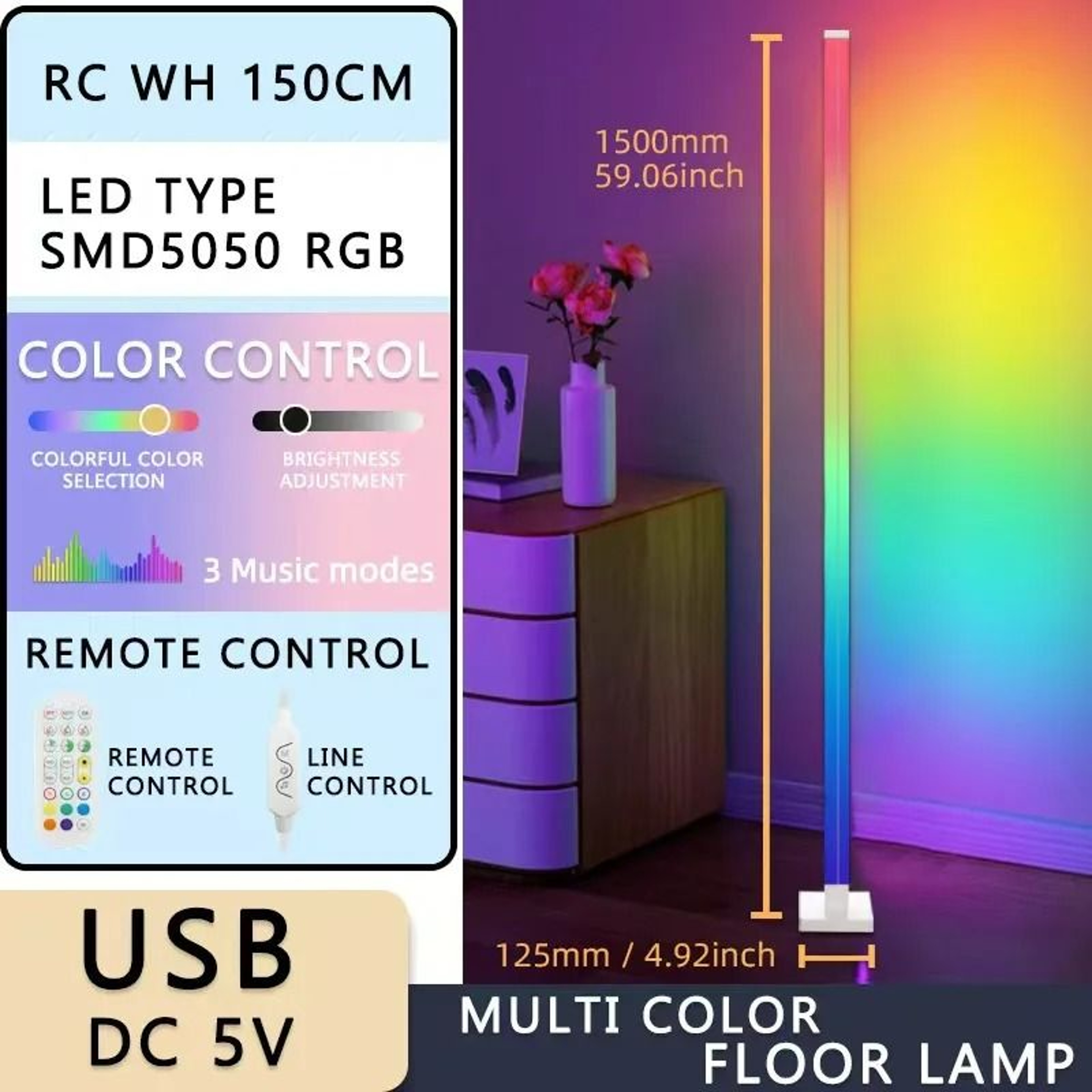 LED Ambiance Corner Floor Lamp Bluetooth App Control Music Sync  Remote 1