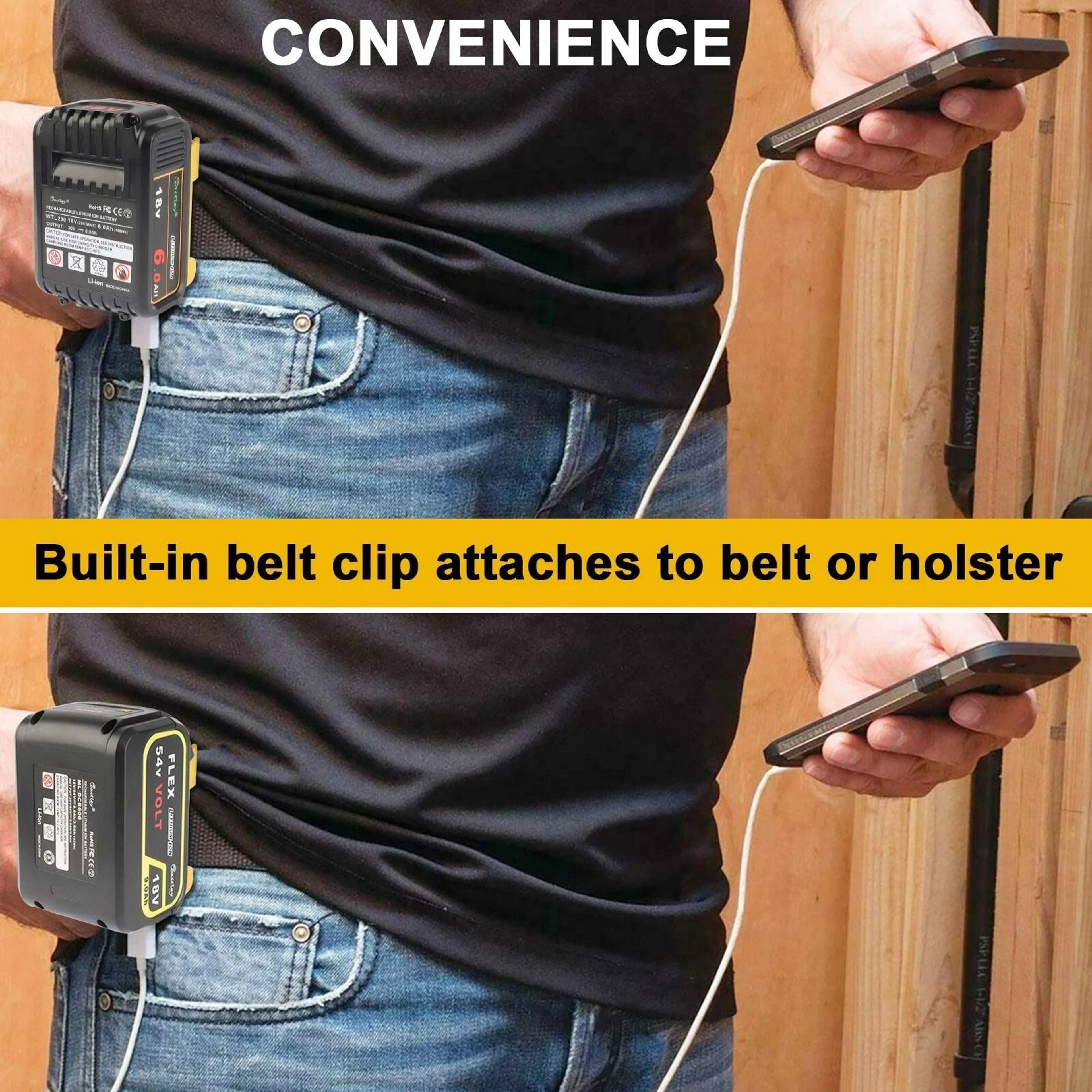 Portable USB  TypeC Fast Charger Adapter For DeWalt 18V20V Lithium Batteries 5