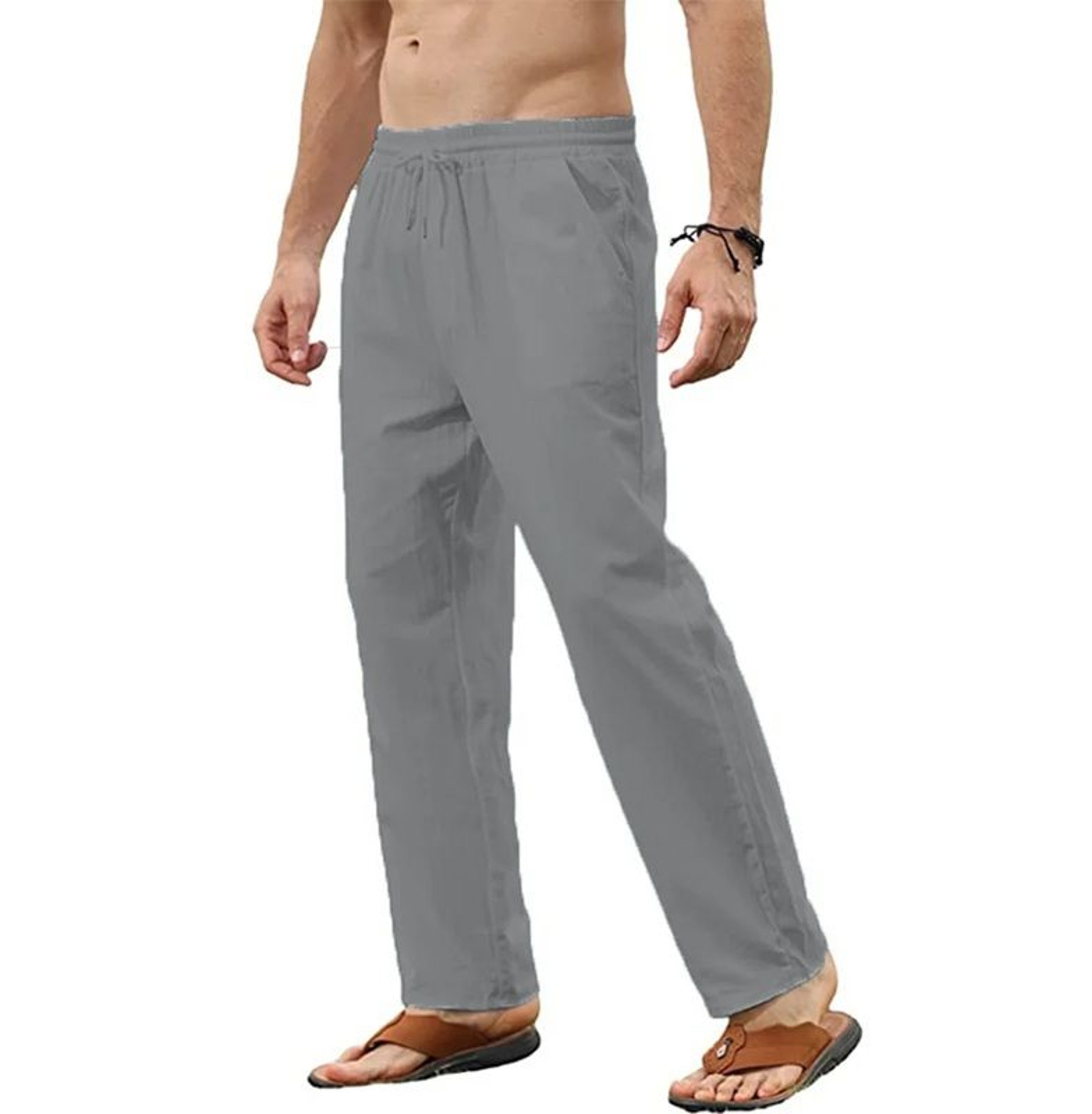 Mens Cotton Linen Drawstring Pants  Breathable LooseFit Trousers For Yoga Lounge  Travel 1