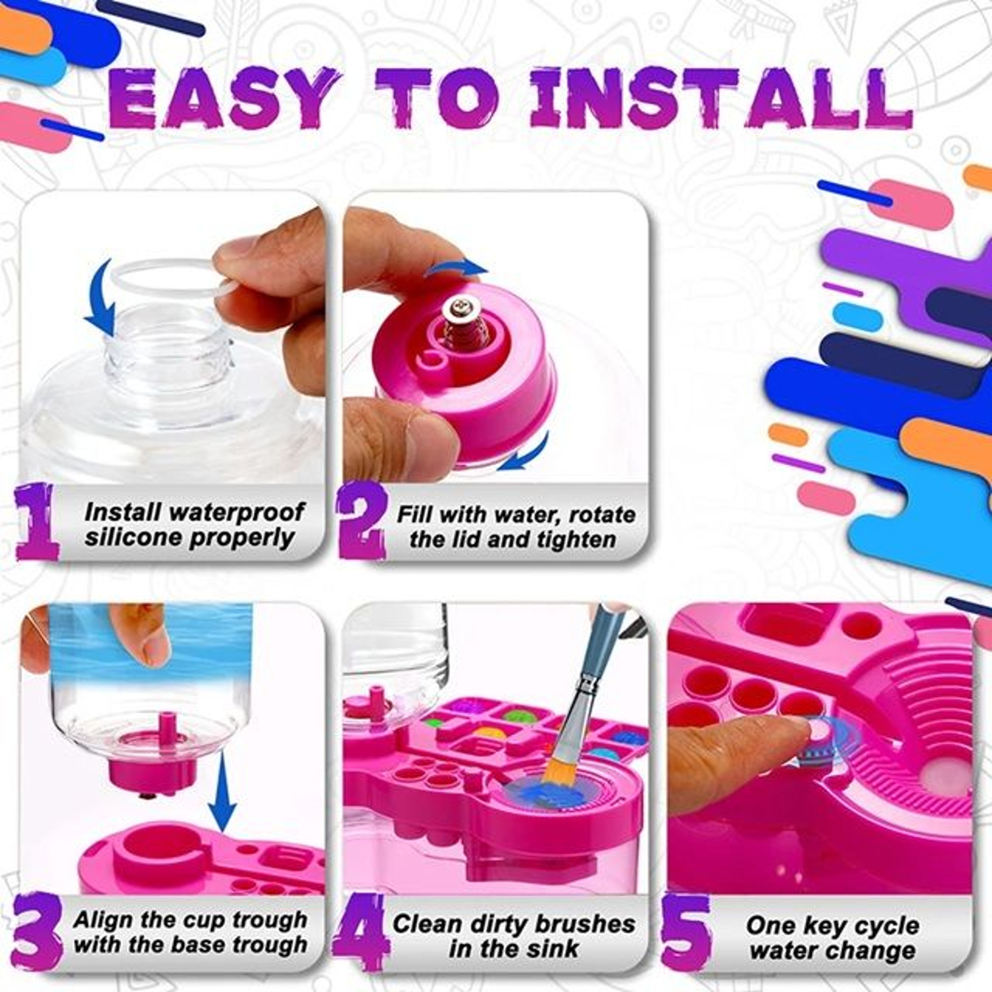 SmartFlow Paint Brush Cleaner Bucket  MessFree Art Cleaning Tool For Kids  Hobbyists 4