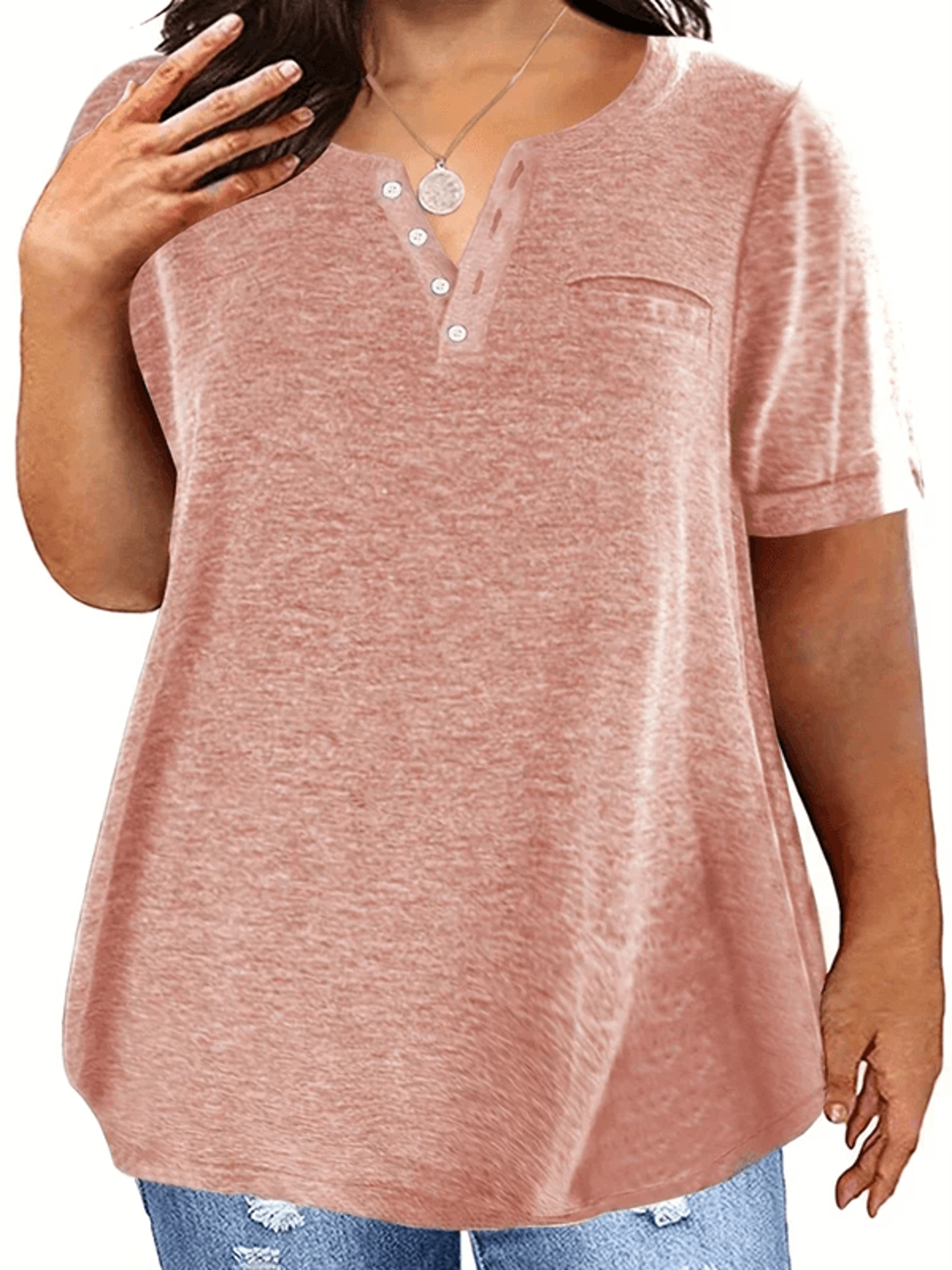 Plus Size VNeck Pocket TShirt  Casual Loose Fit Top For Women 1XL To 8XL 0