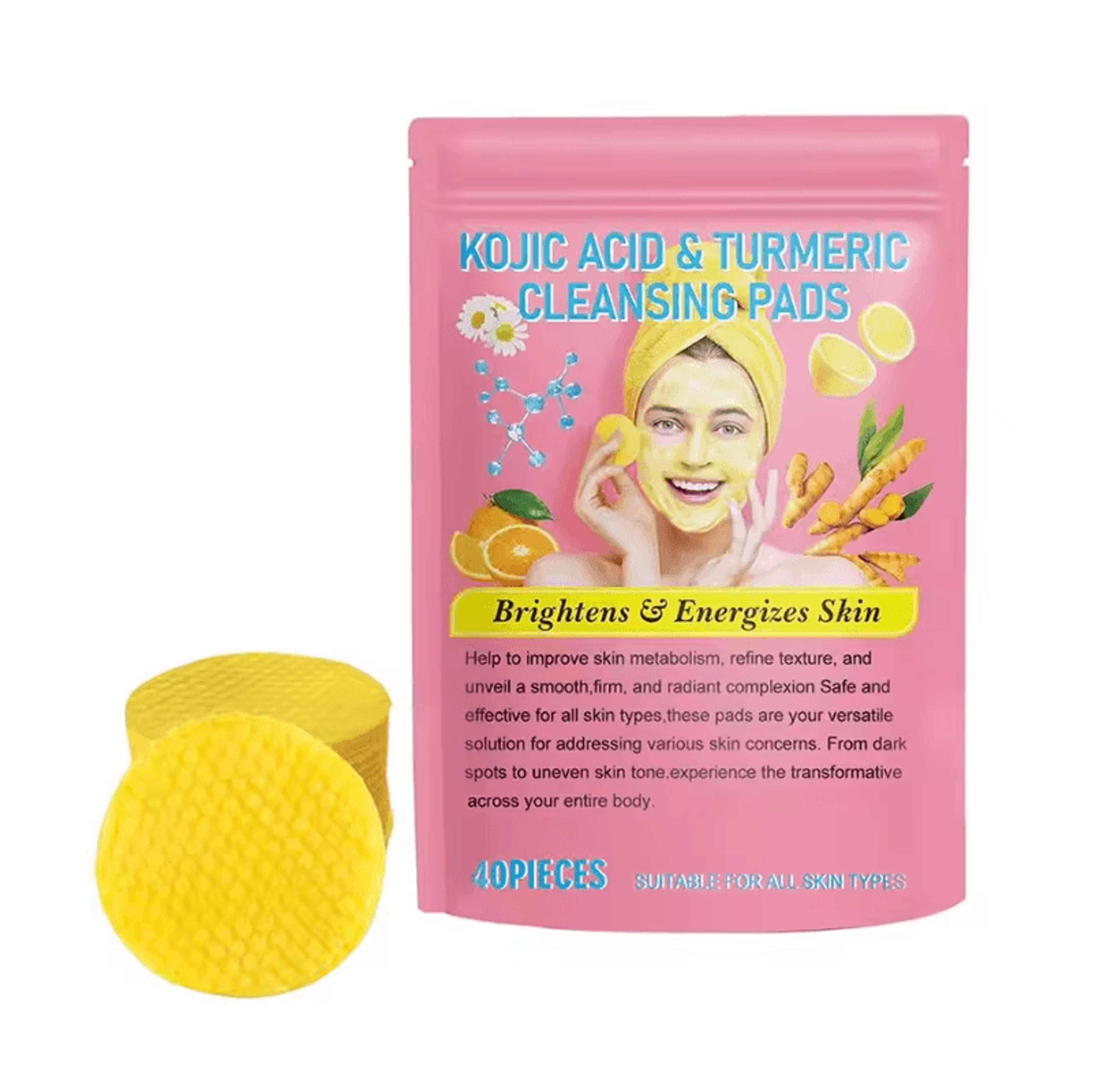 Turmeric Kojic Acid Cleansing Pads  Exfoliating Facial Wipes For Bright Clear Skin 0