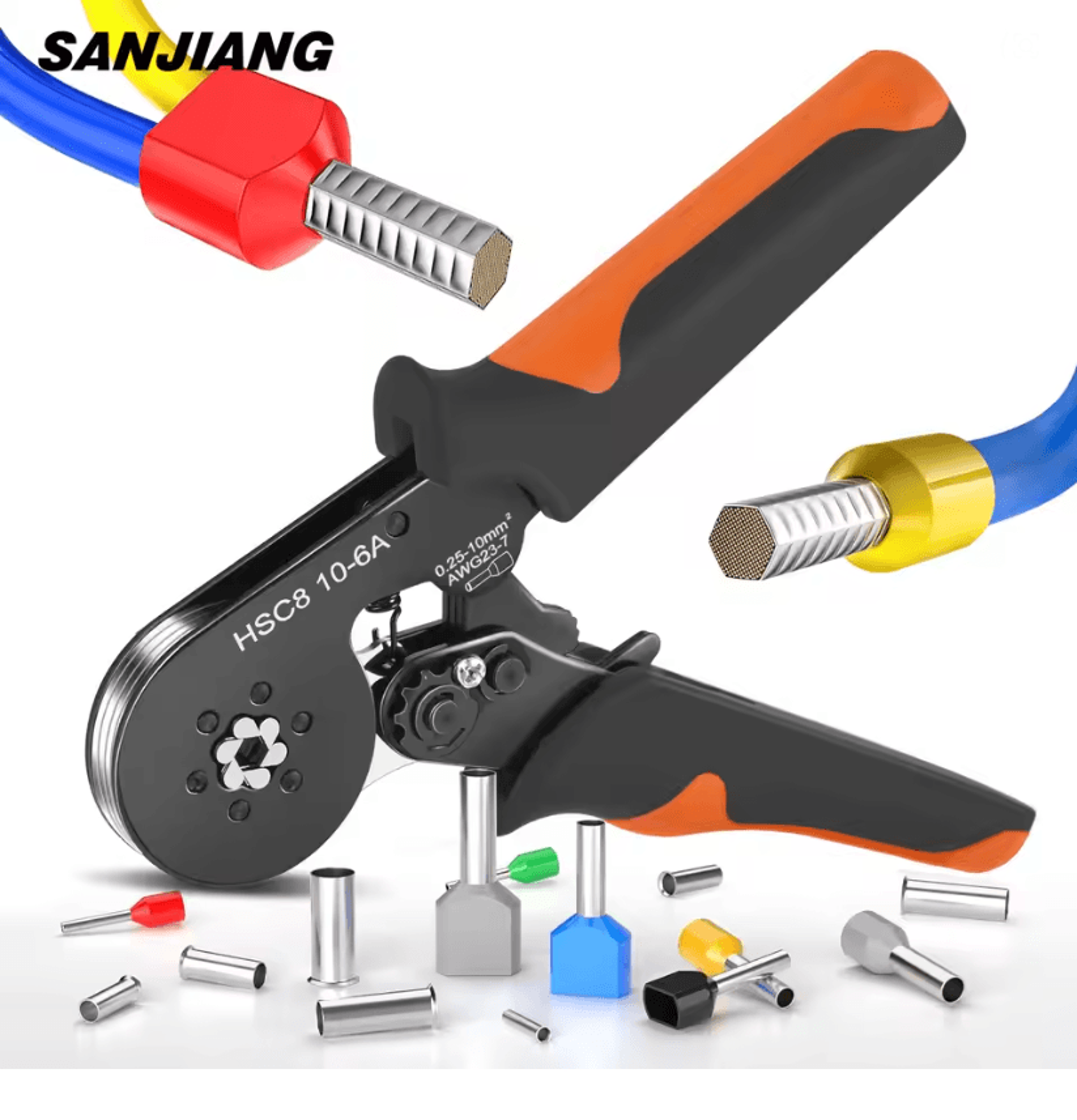 Hexagonal SelfAdjustable Ratchet Ferrule Crimping Tool Kit 237AWG 02510mm Crimper Kit With Ferrule  0