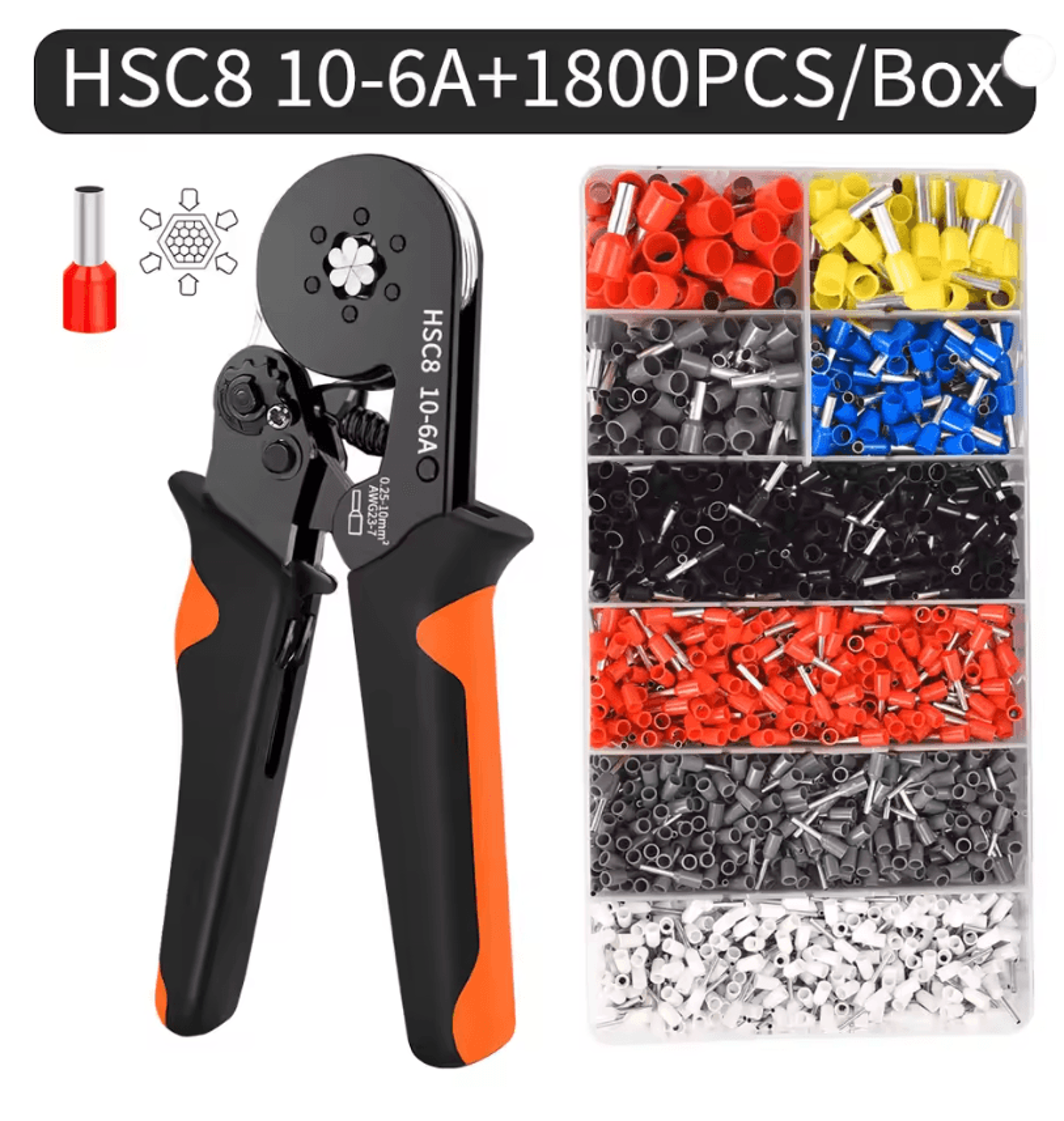 Hexagonal SelfAdjustable Ratchet Ferrule Crimping Tool Kit 237AWG 02510mm Crimper Kit With Ferrule  8