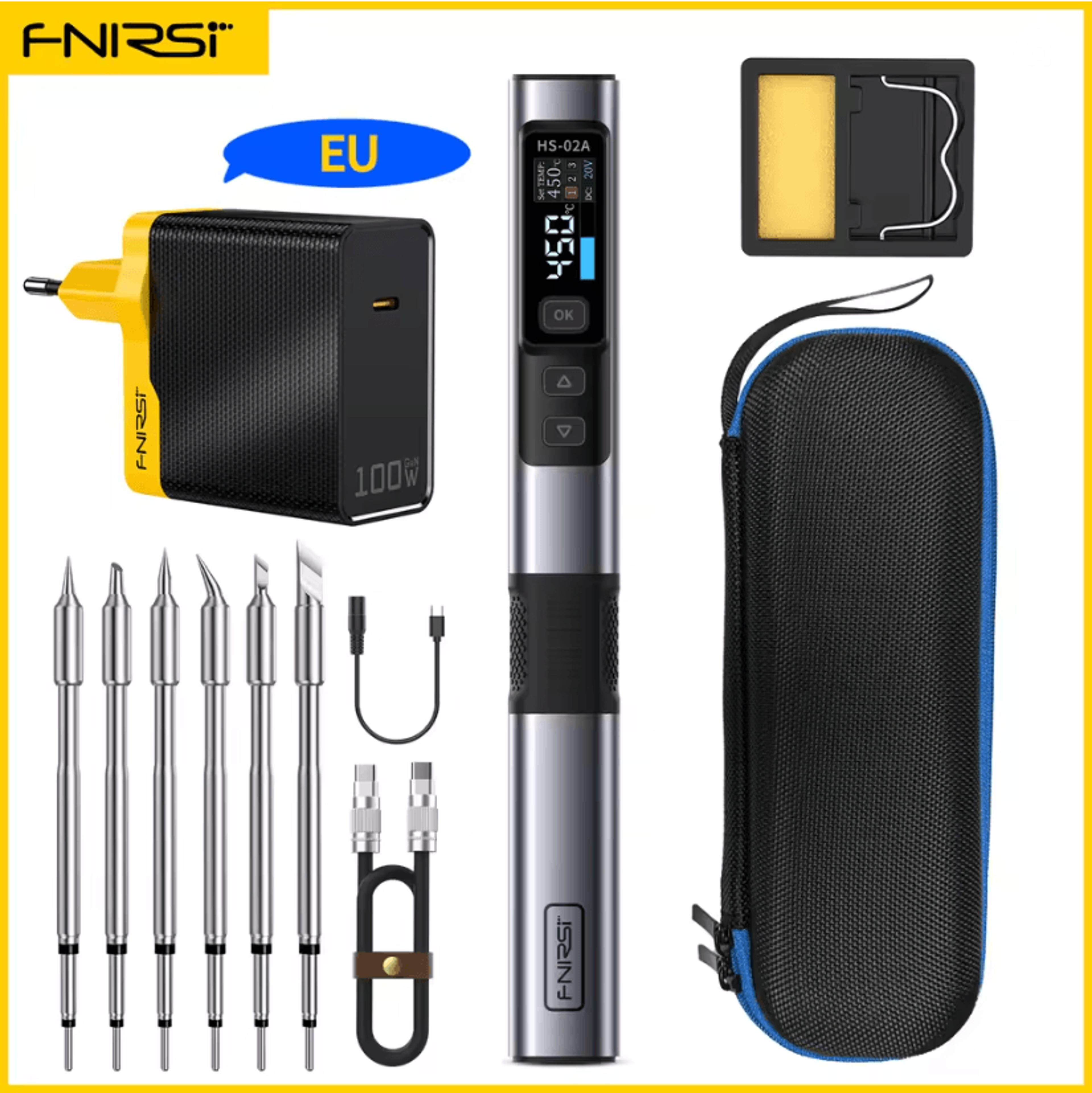 FNIRSI HS02 Smart Soldering Iron 100W With Adjustable Temperature And PD QC Fast Charging 12
