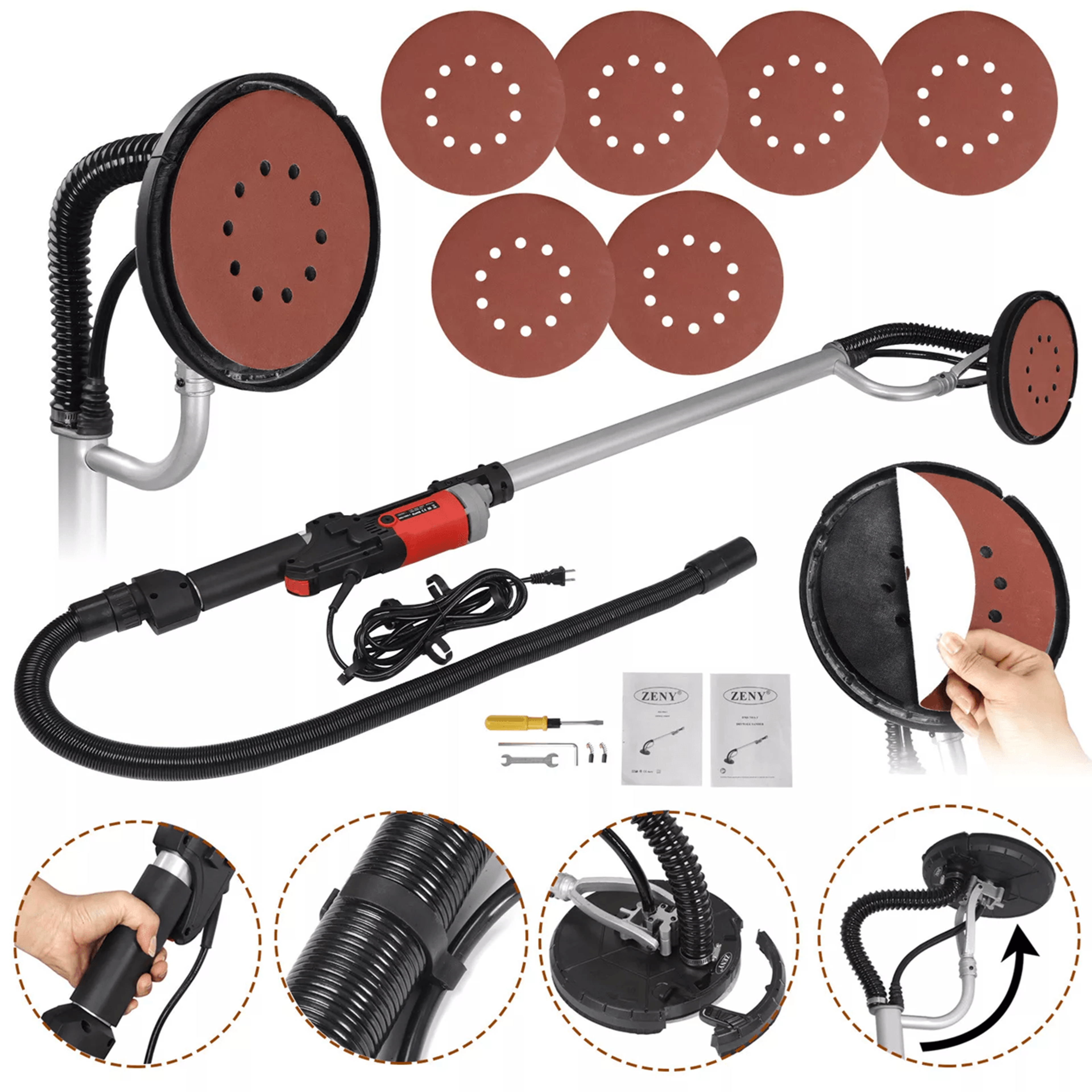 800W Electric Drywall Sander With Adjustable Variable Speed And Dust Collection For Walls And Ceili 0