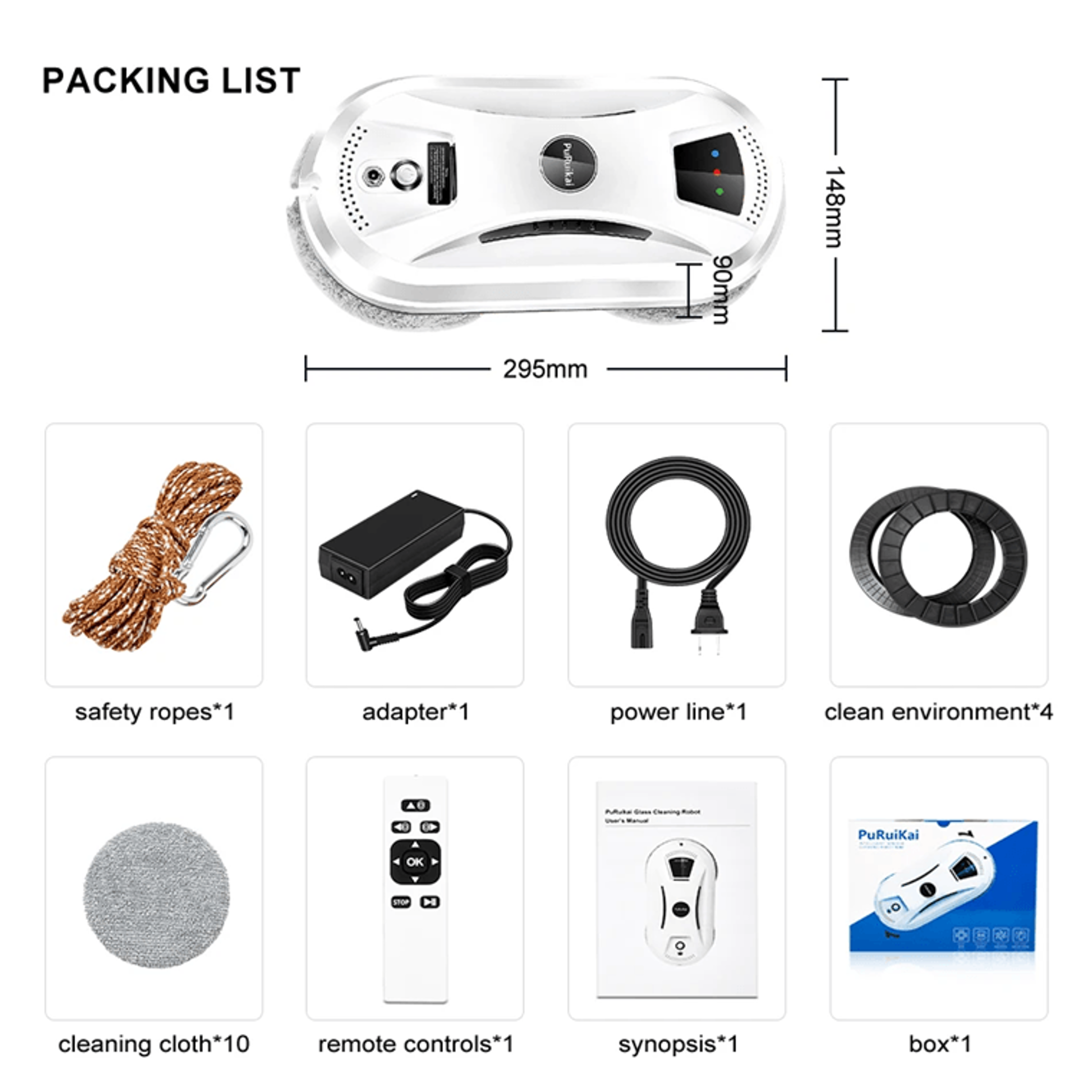 PuRuiKai Ultra Thin Window Cleaning Robot With Remote Control For Home Glass Surfaces 7