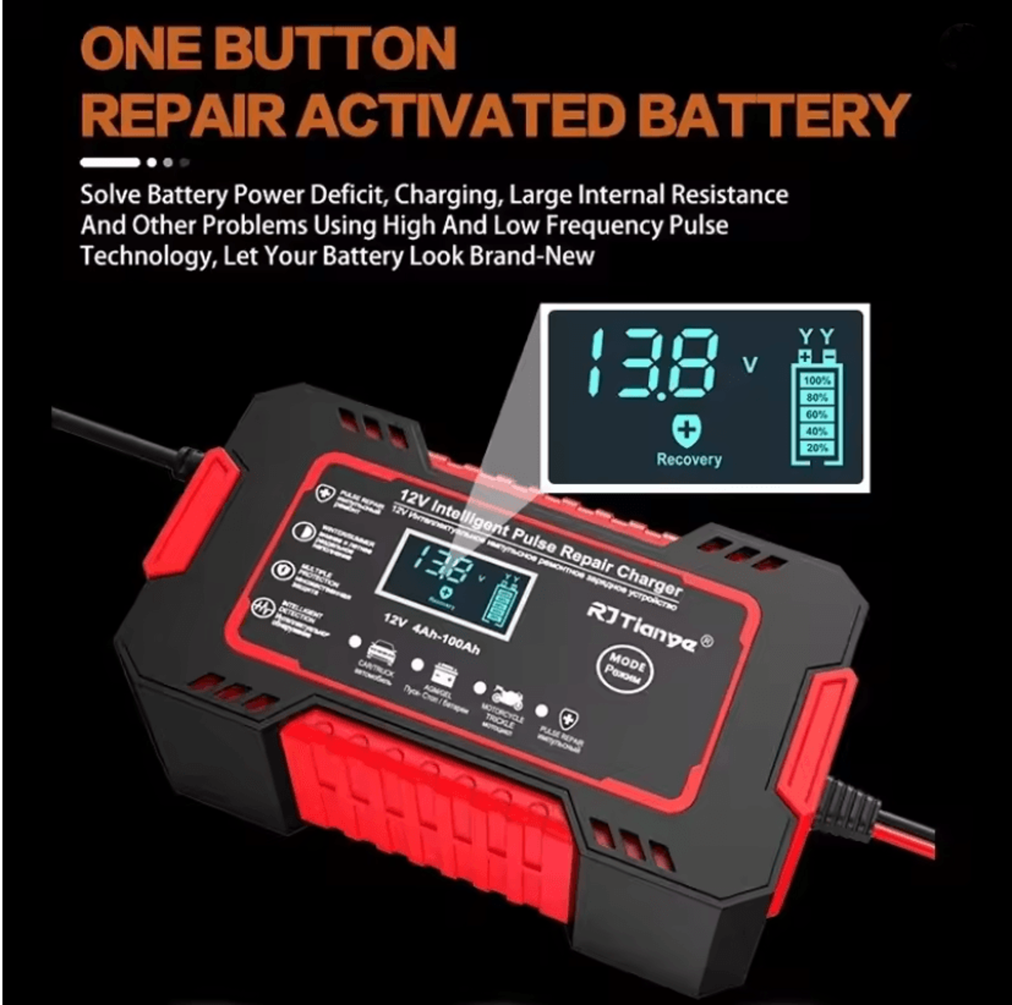 12V 6A Smart Car Battery Charger With LCD Display And Pulse Repair For Lead Acid Batteries 1