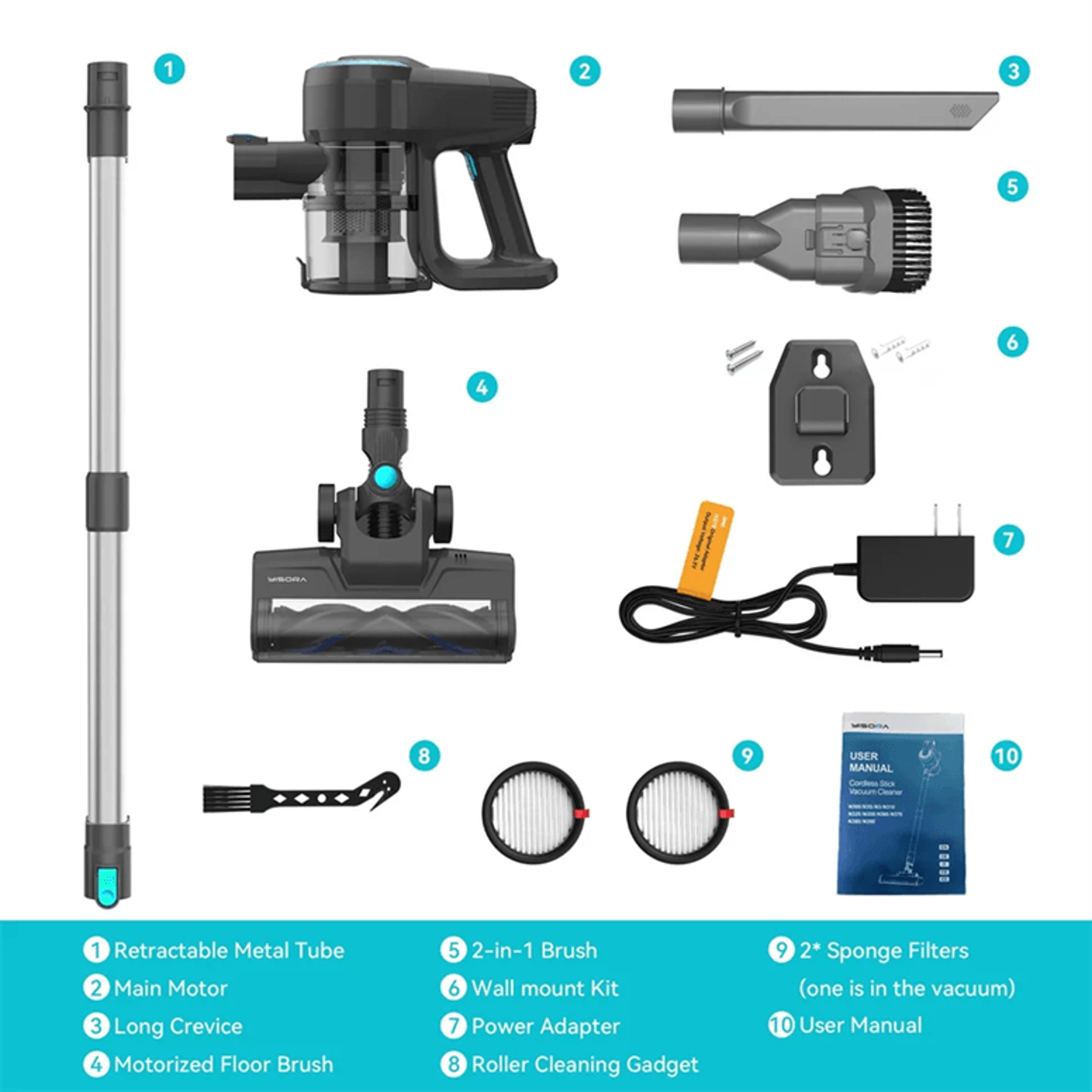 YISORA N300 Cordless Stick Vacuum Cleaner With 20Kpa Suction For Carpet Hard Floors And Pet Hair 4