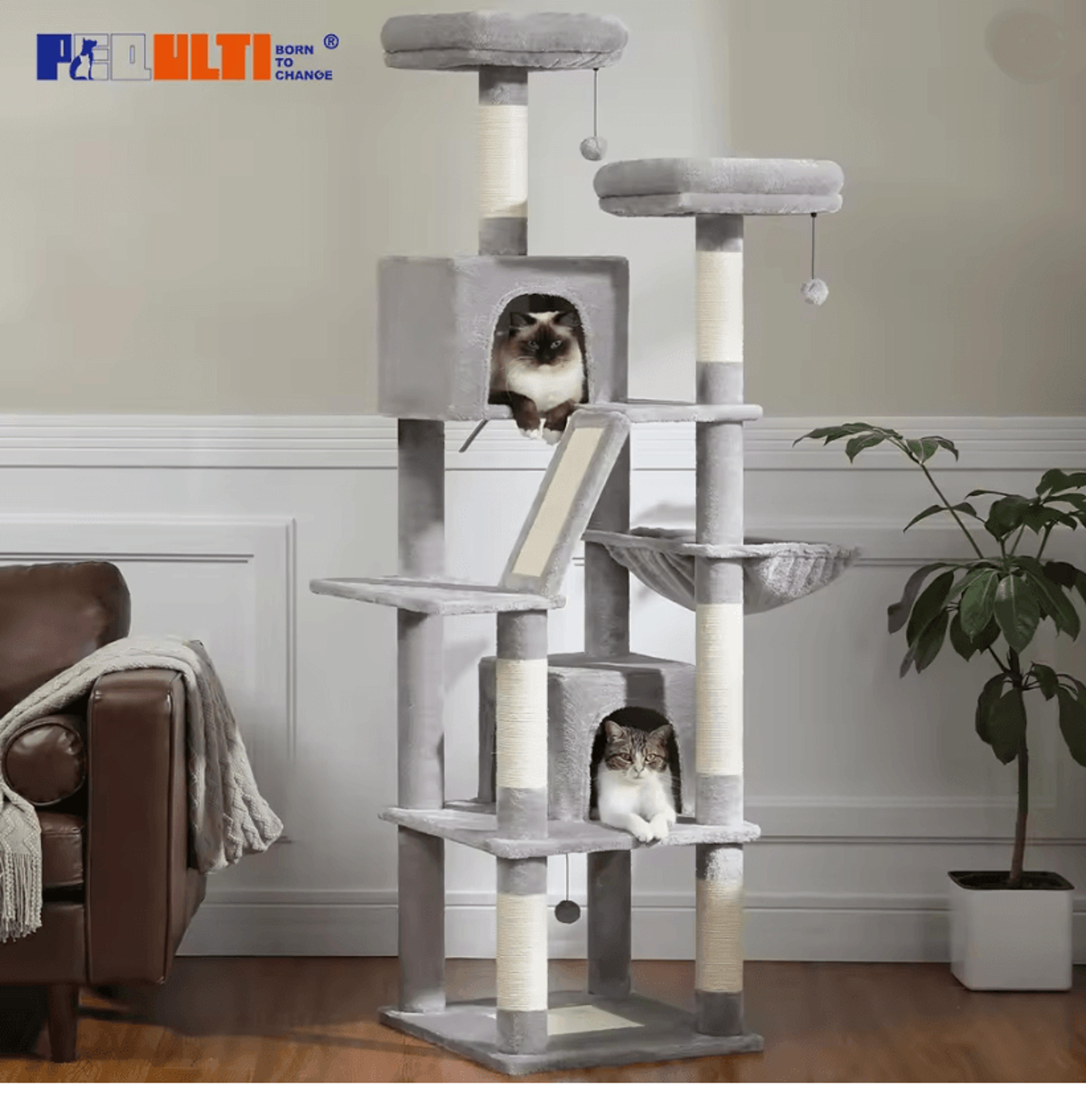 Large Cat Tree Tower For Indoor Cats With Plush Condo Perches Scratching Posts And Hideaway Caves 0