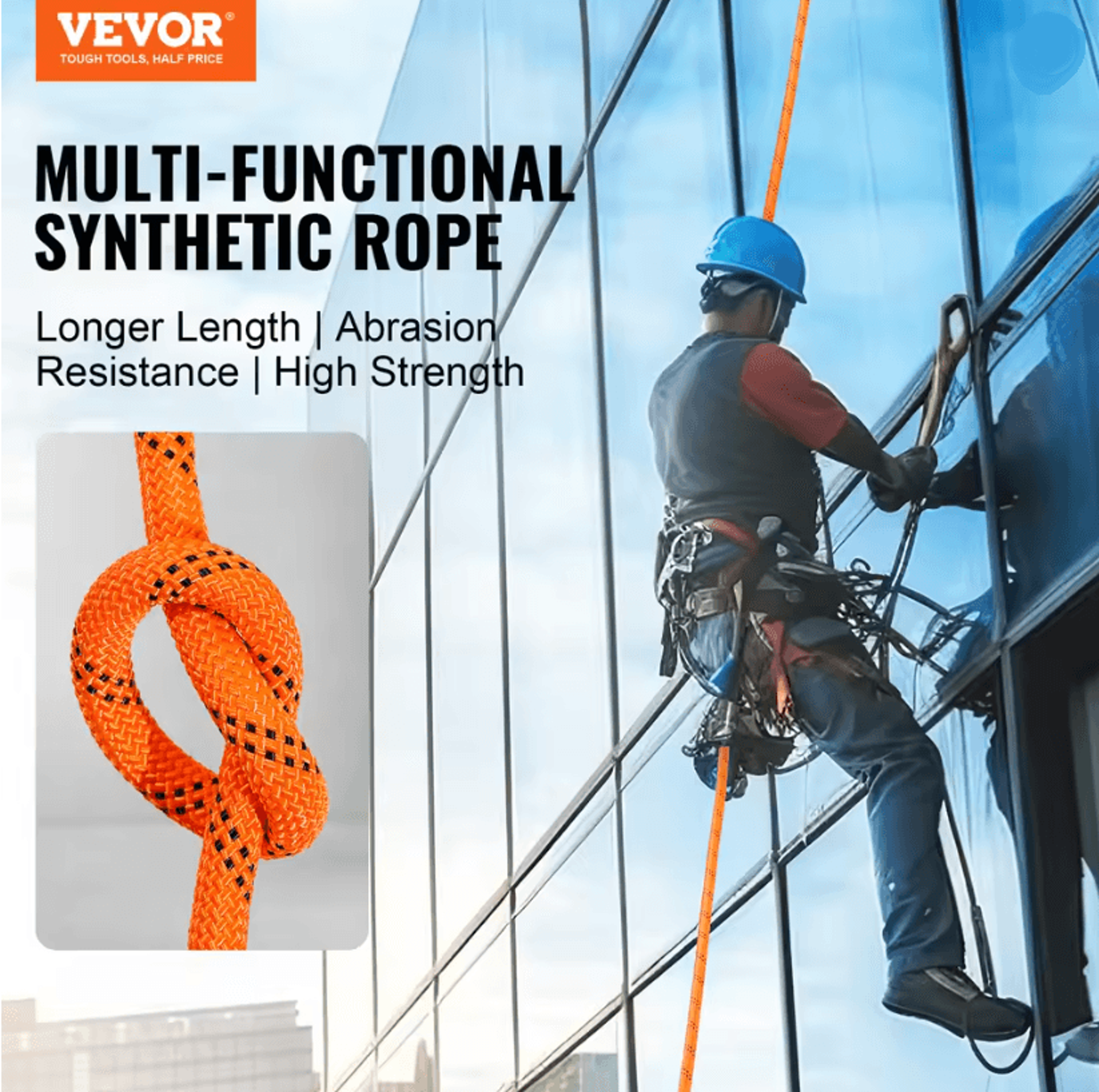 VEVOR 120FT Dual Weave Polyester Arborist Rope For Tree Work Climbing And Outdoor Utility 0