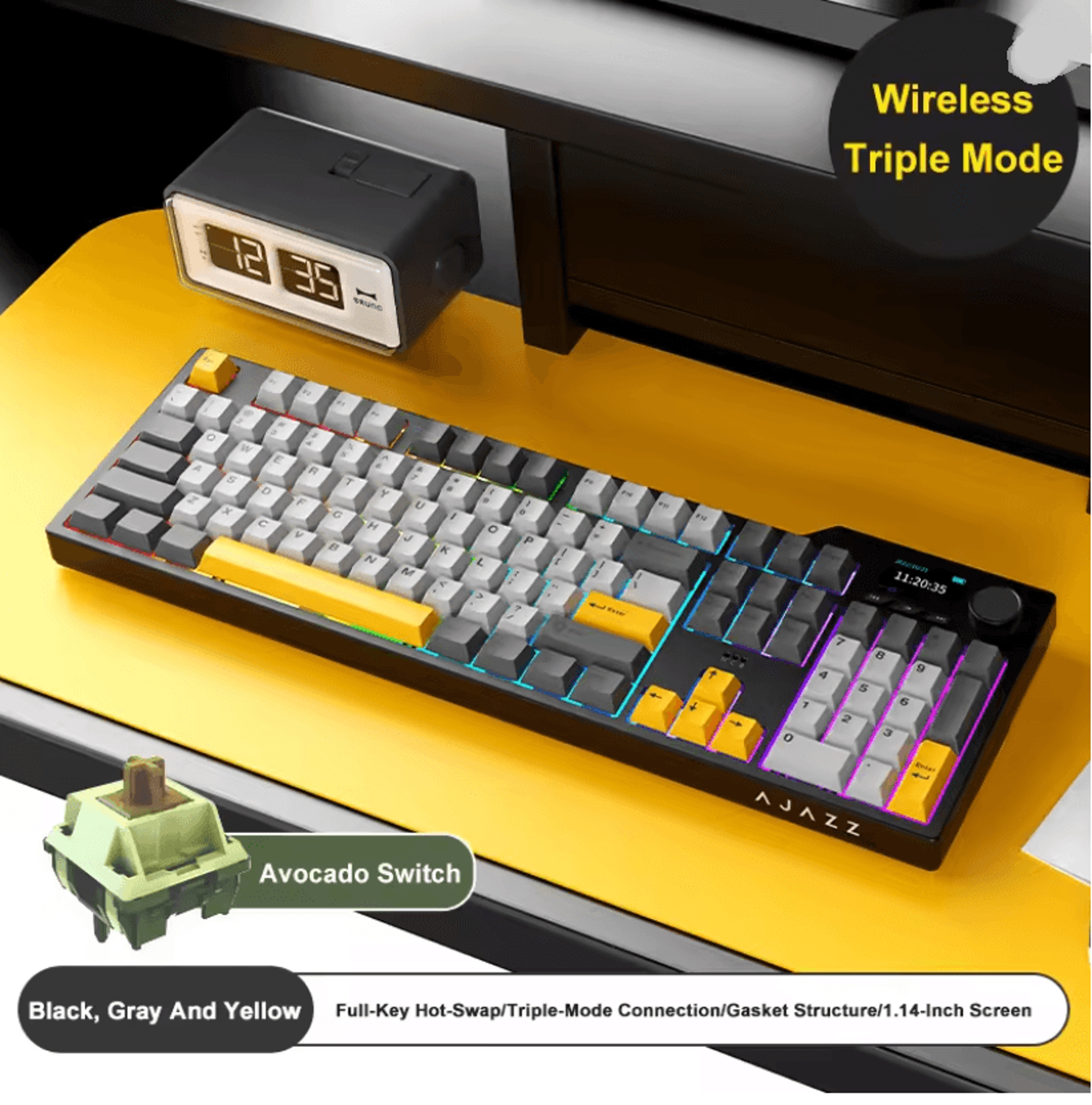 Ajazz AK35I V3 MAX Gasket Mechanical Keyboard TriMode Wired Bluetooth Wireless Gaming Keyboard 4