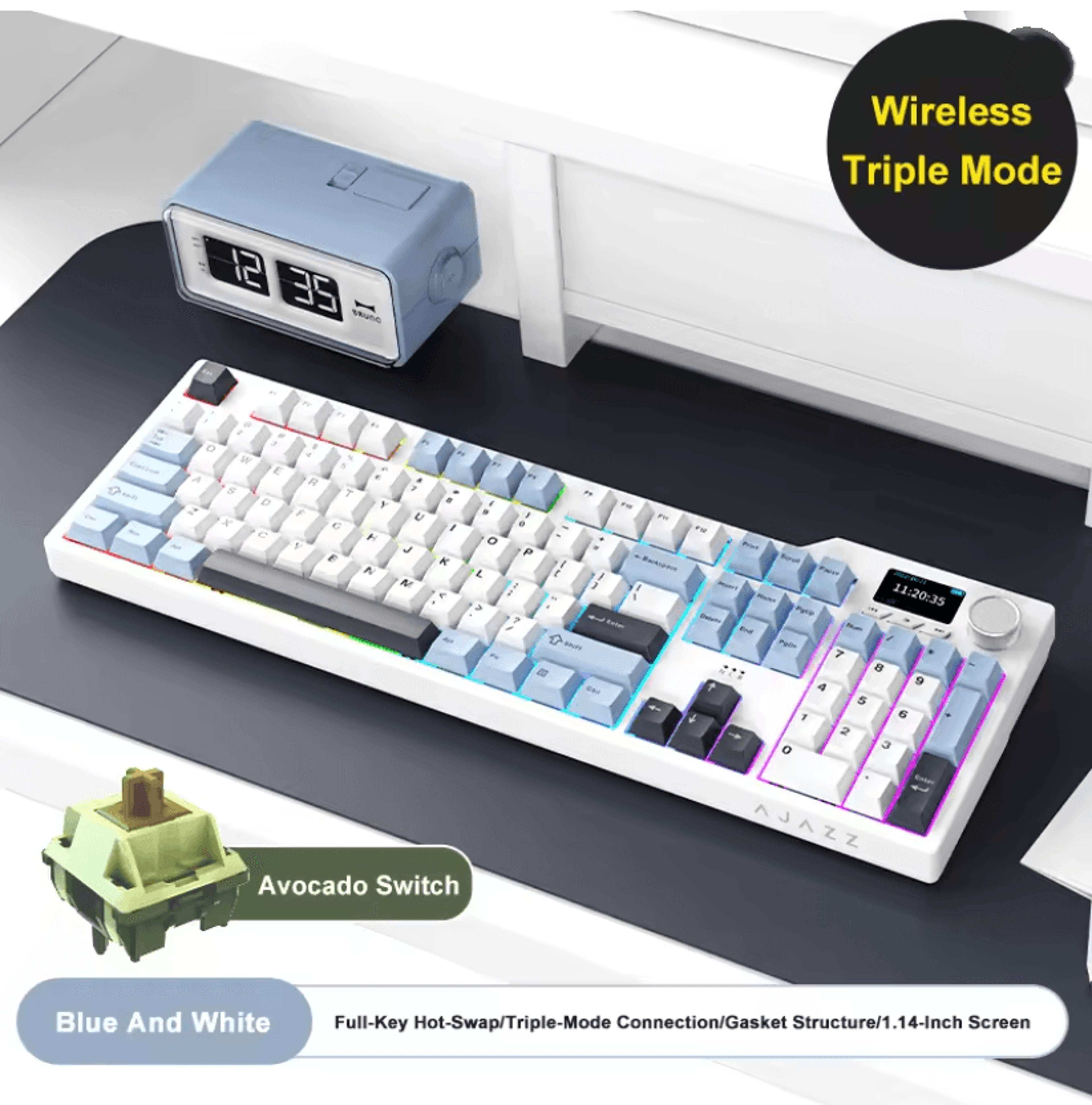 Ajazz AK35I V3 MAX Gasket Mechanical Keyboard TriMode Wired Bluetooth Wireless Gaming Keyboard 5