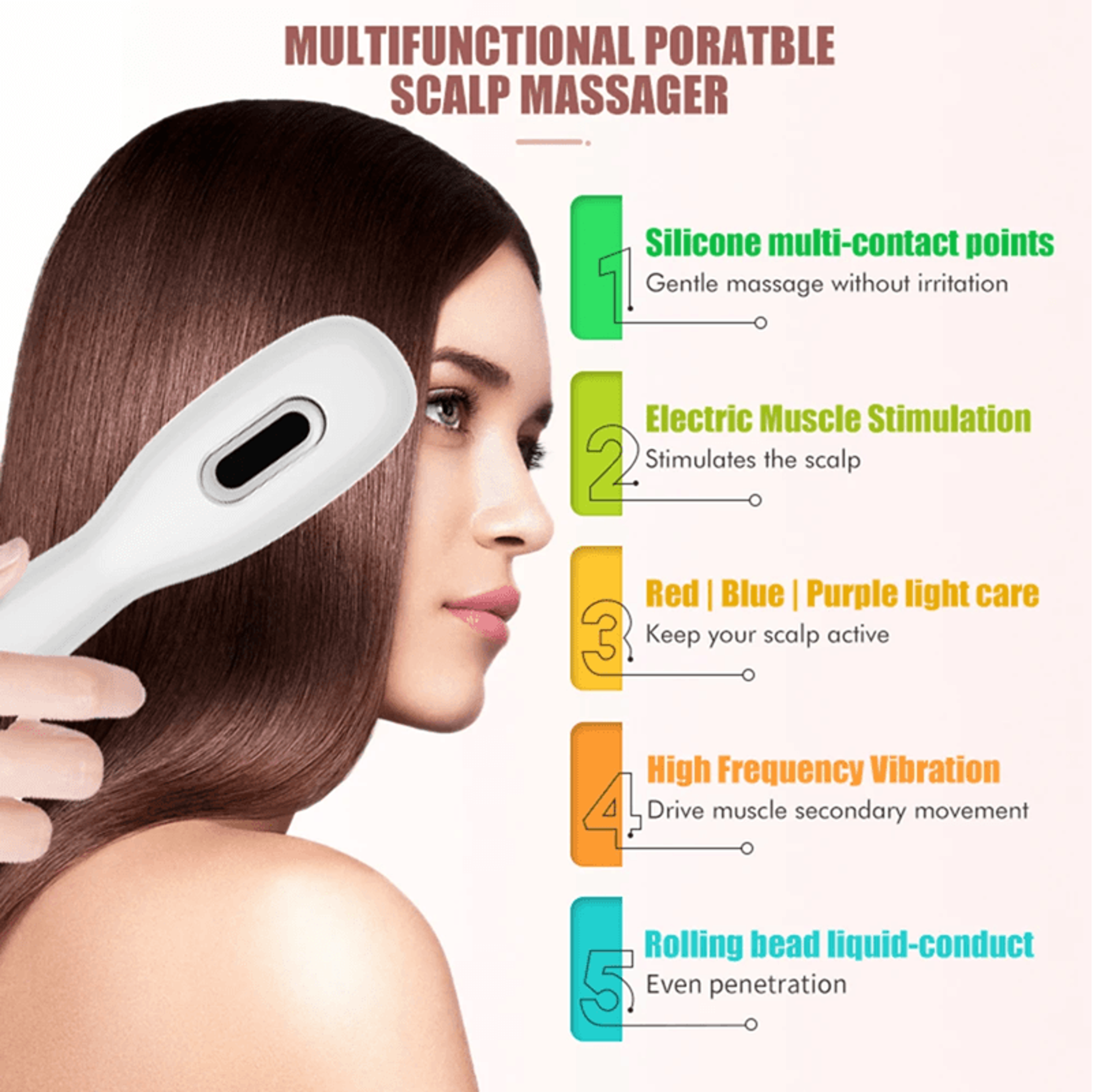 RF Microcurrent LED Scalp Massage Comb For Hair Growth And Conditioning 2