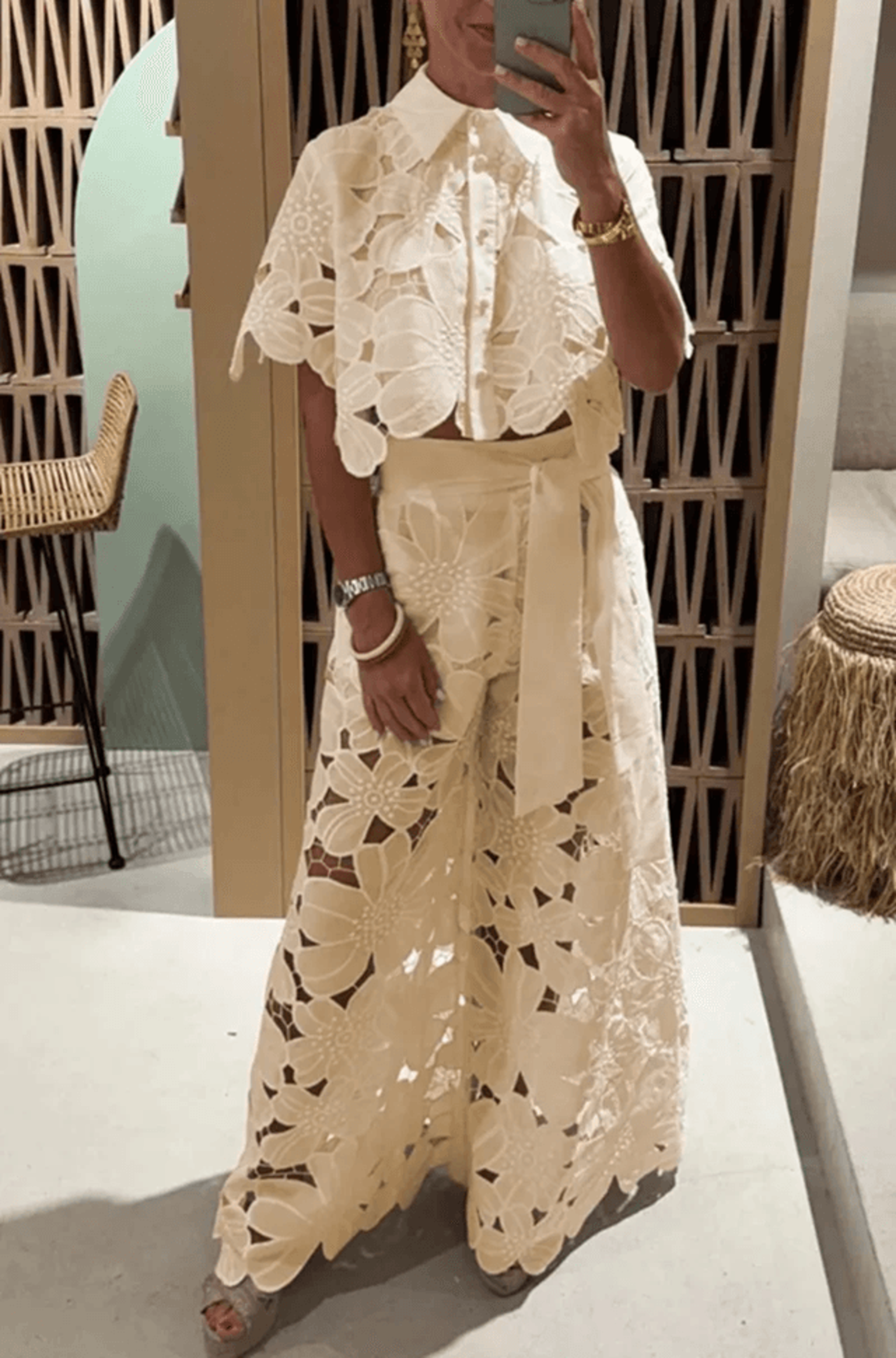Elegant Lapel Shirt And Wide Leg Pants TwoPiece Suit For Women 0