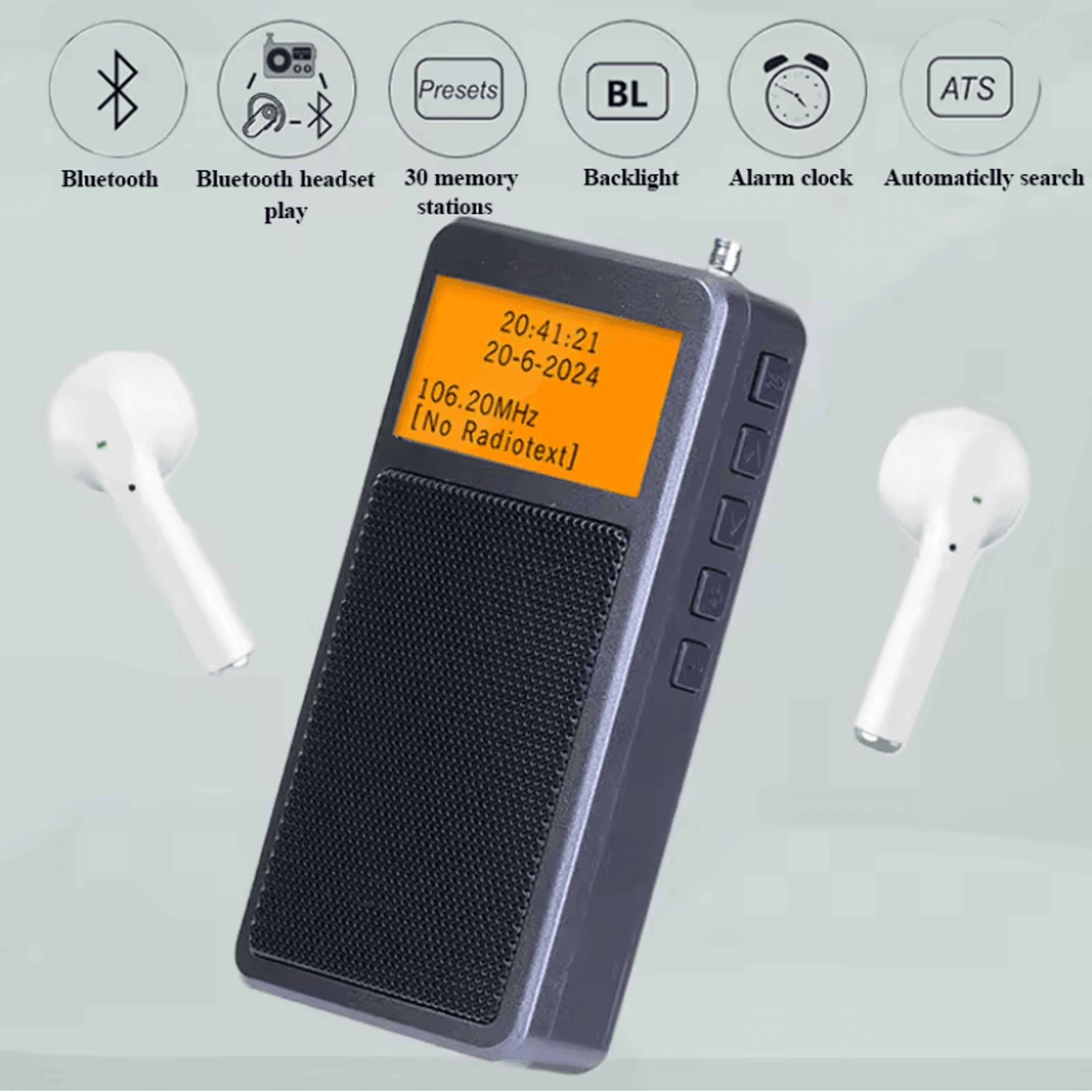 WELLHIKE Mini Portable Bluetooth FM Stereo Radio With Alarm Clock And Backlit Display 0